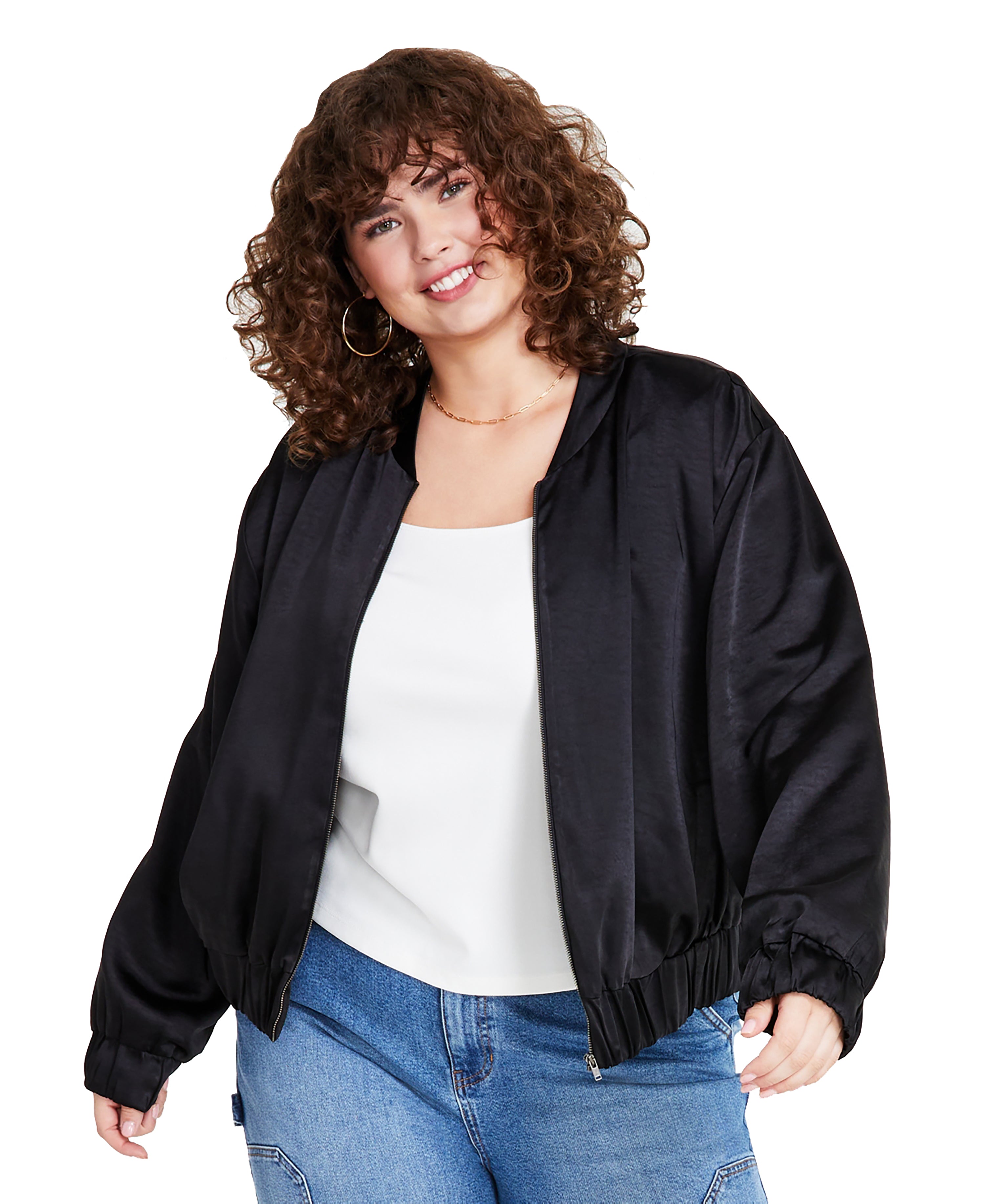 Trendy Plus Size Zip-Front Bomber Jacket