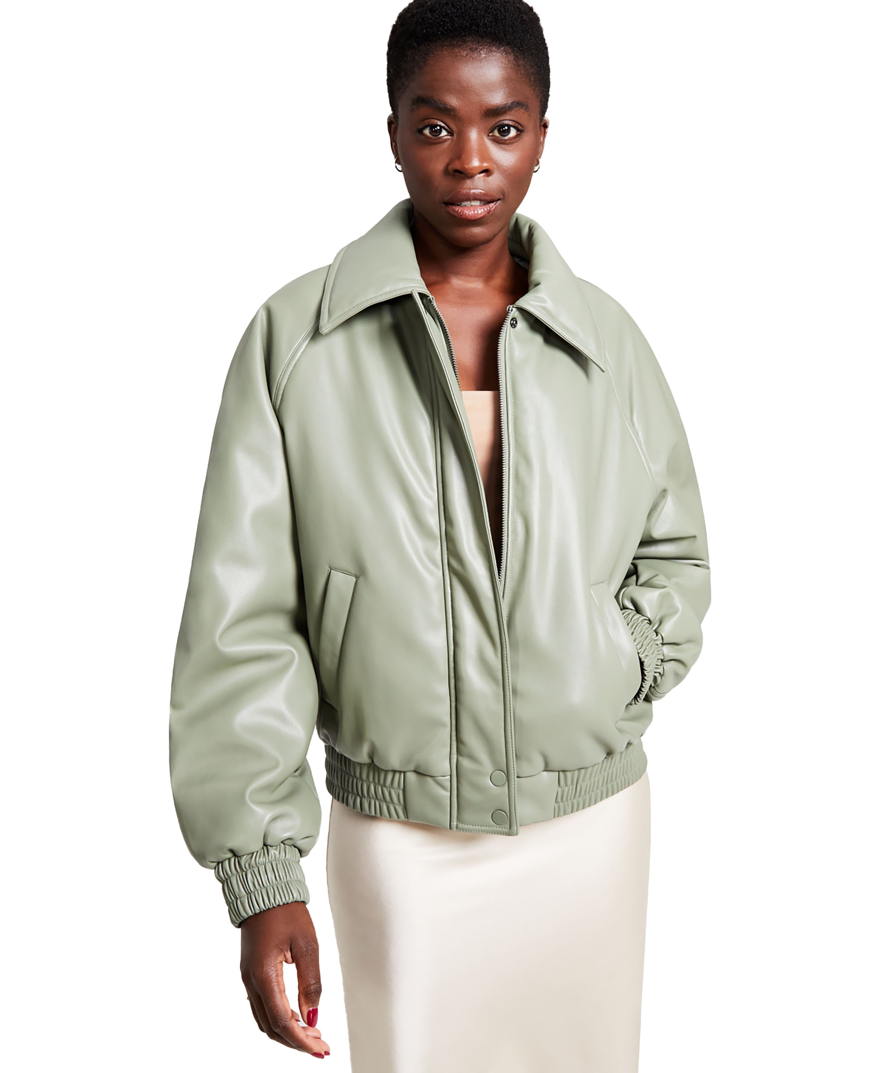 Women's Faux-Leather Bomber Jacket