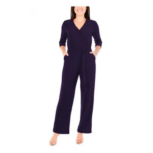 Petite 3/4 Sleeve Belted Wide Leg Jumpsuit