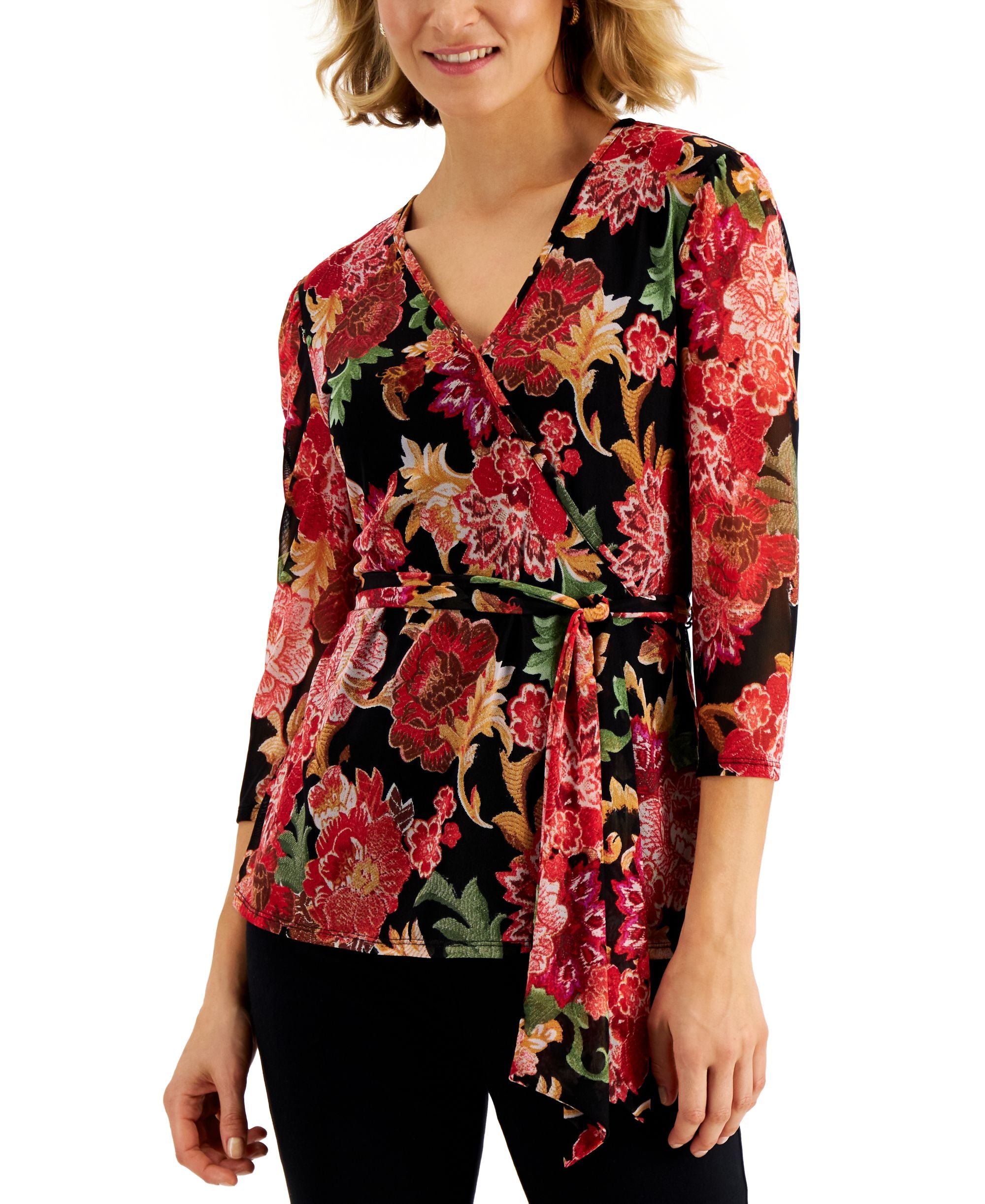 JM Collection Printed Wrap Top