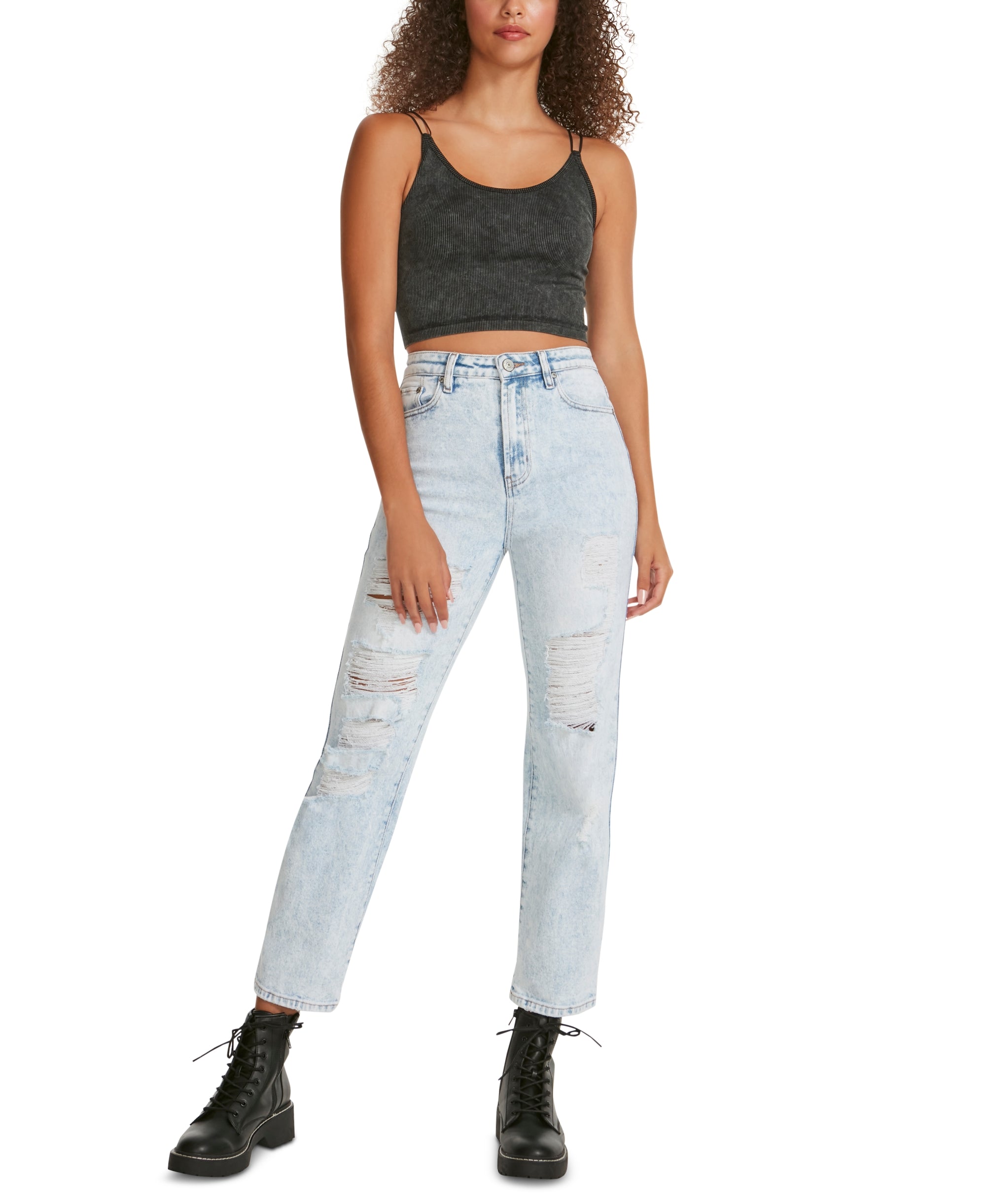 Juniors' Ripped Dad Jeans