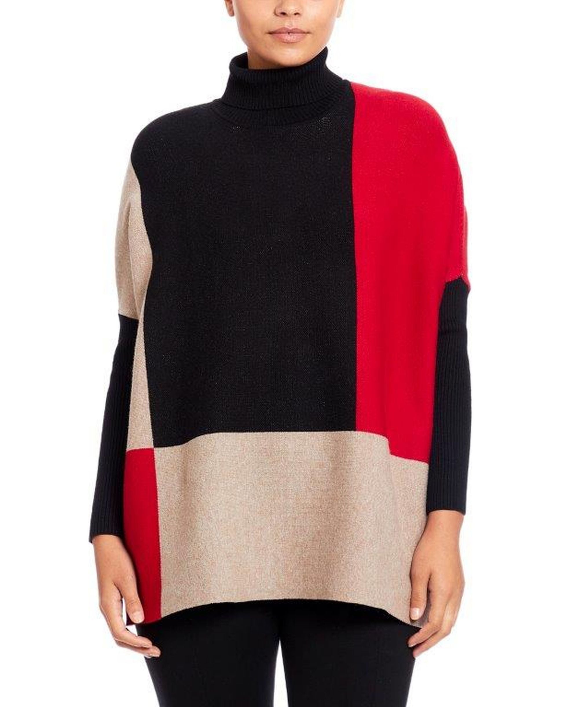 Joseph A Plaid Turtleneck Poncho Sweater