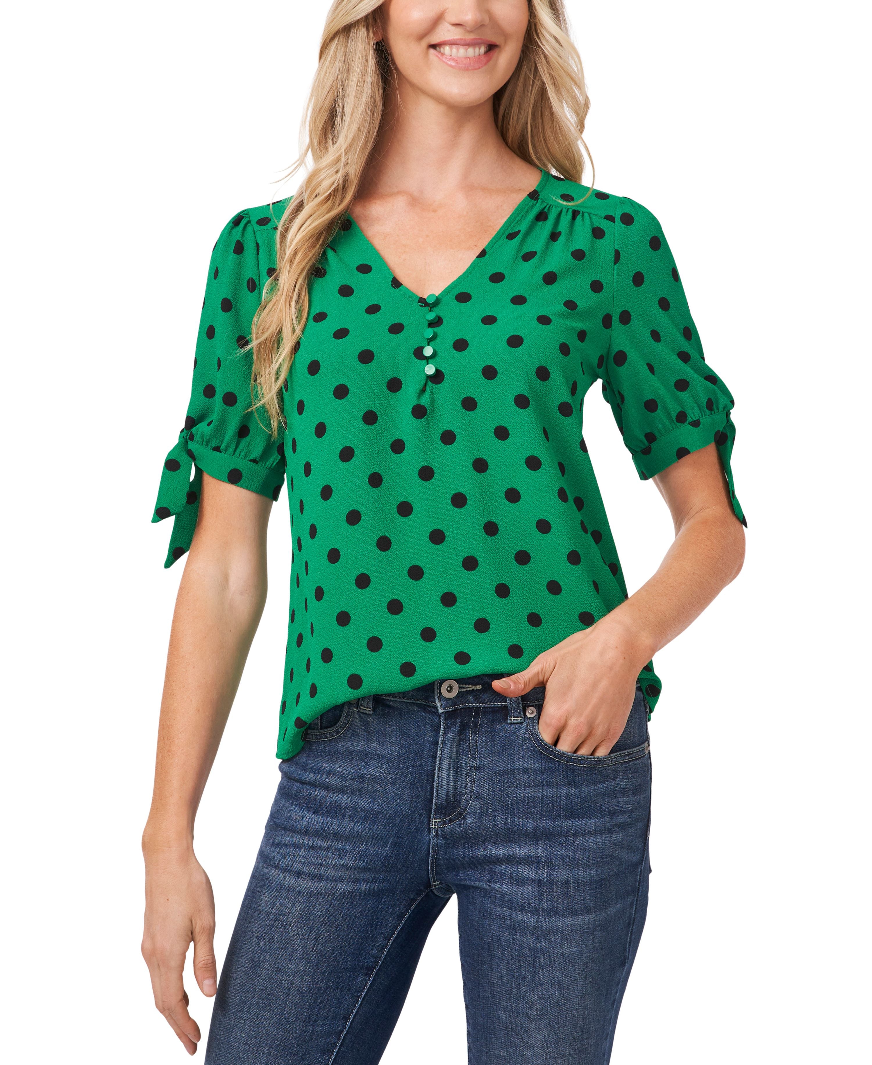 Women's Disco Dot Tie-Sleeve Short Sleeve Blouse
