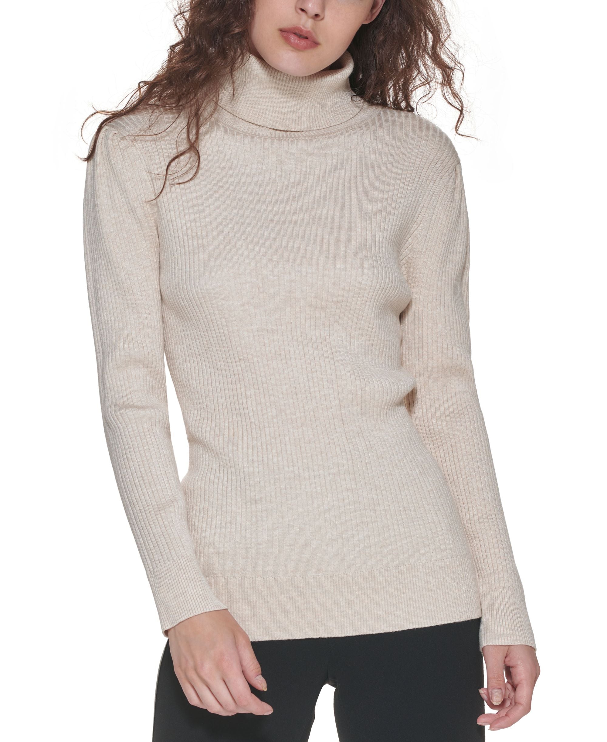 DKNY Solid Ribbed Turtleneck Sweater