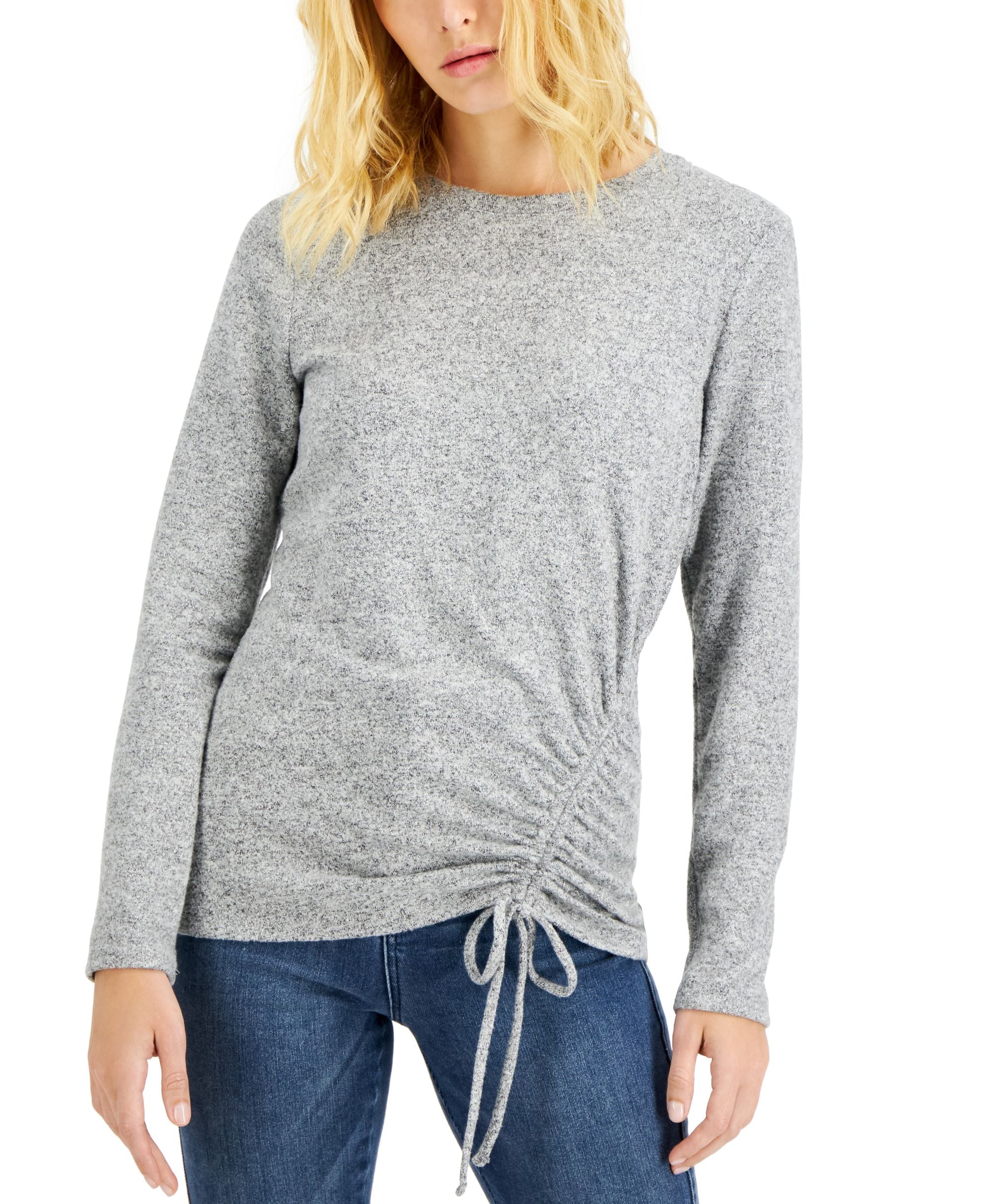 INC International Concepts Metallic Side Ruched Knit Top