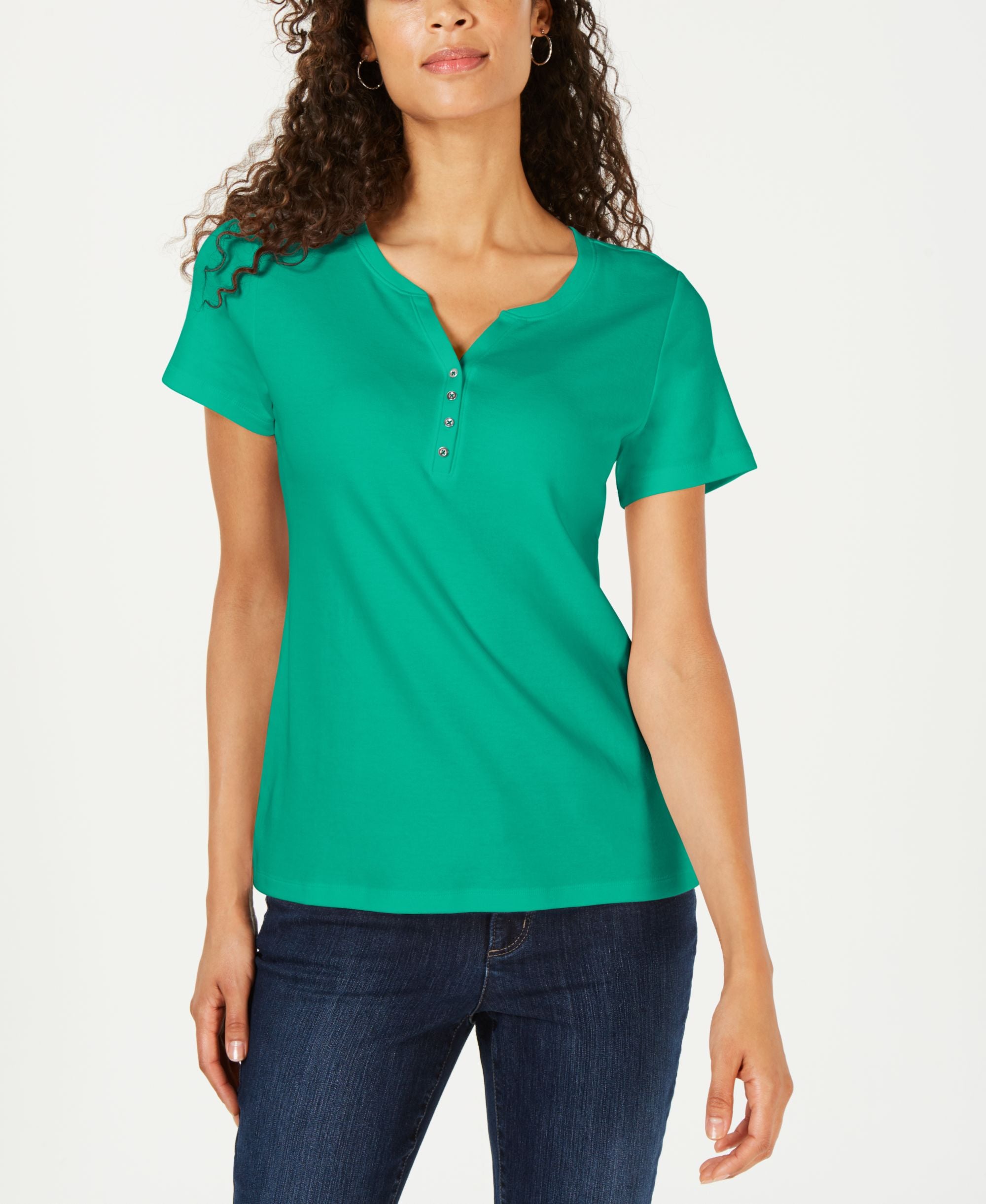 Karen Scott Petite Cotton Henley Top