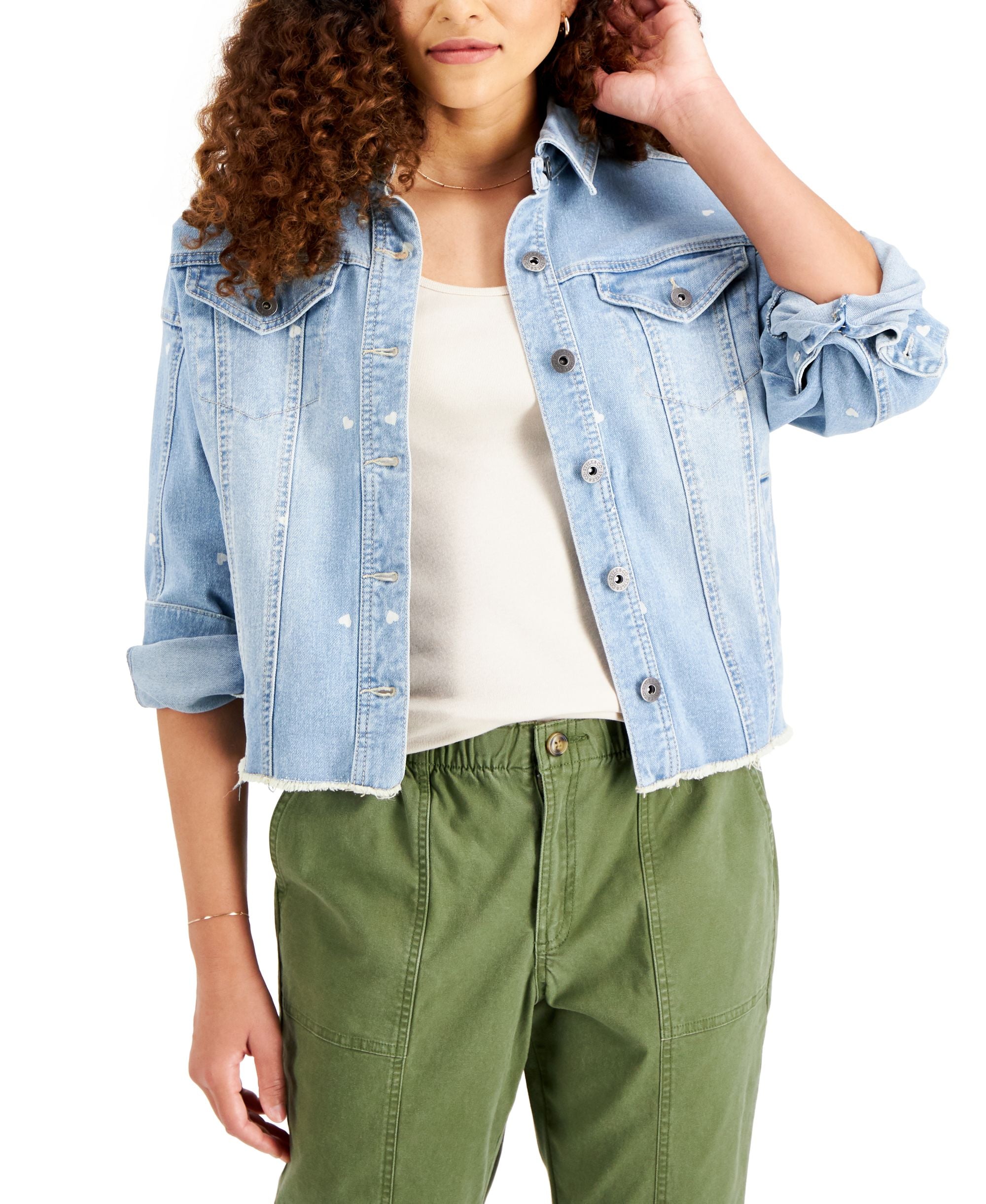 Style & Co Heart Print Denim Jacket