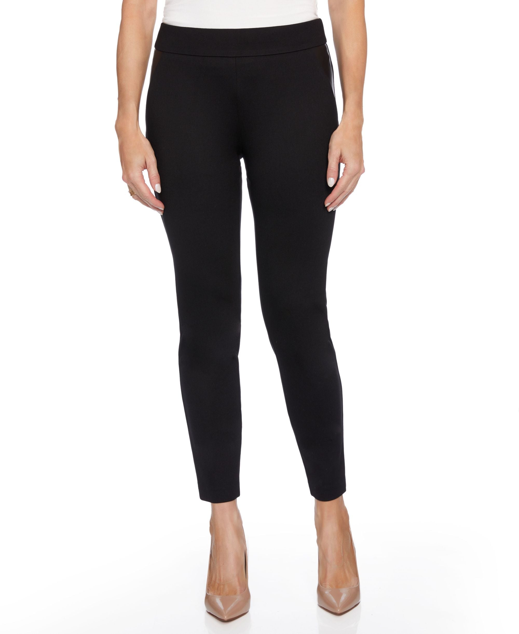 Womens Mixed Media Skinny Leg With Faux Leather Inset Pants