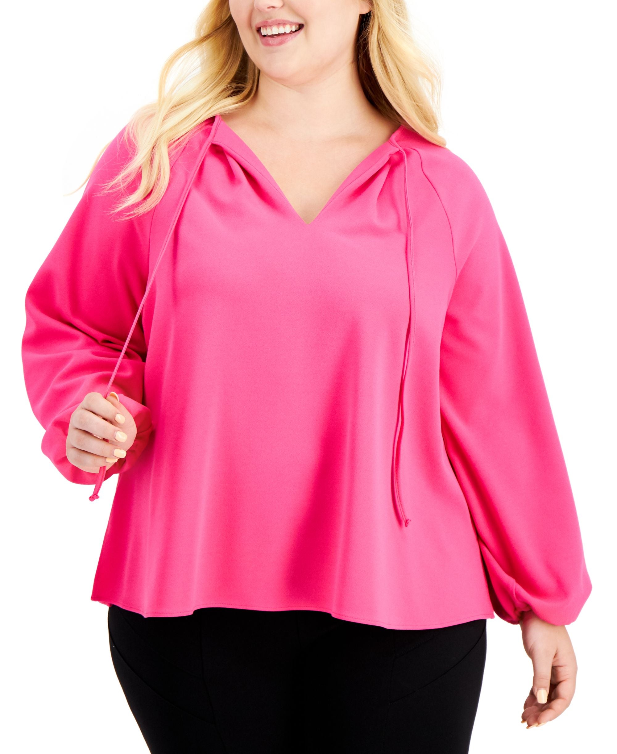 Alfani Plus Size Stretch Crepe Balloon Sleeve Top