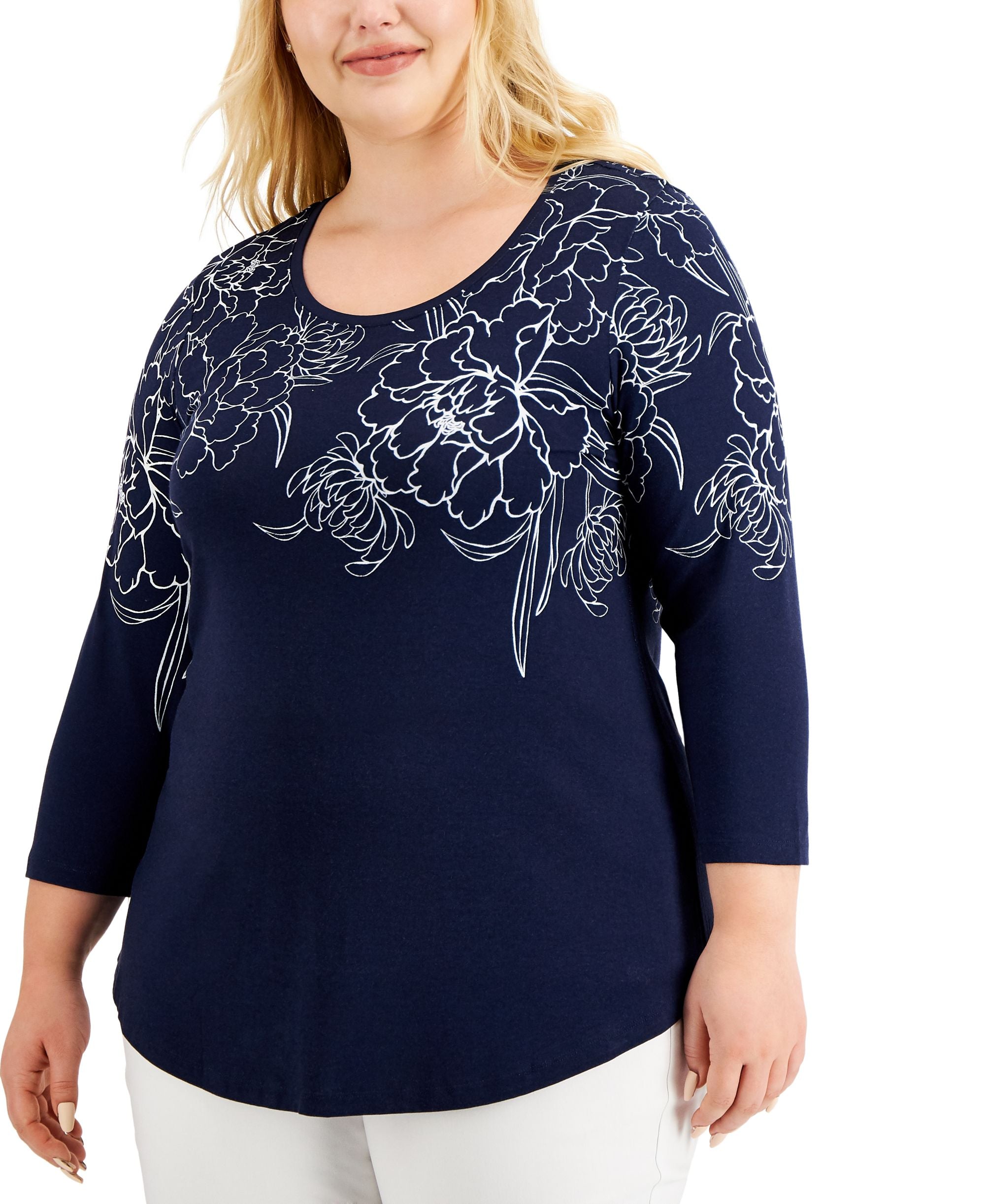 JM Collection Plus Size Floral Print Top
