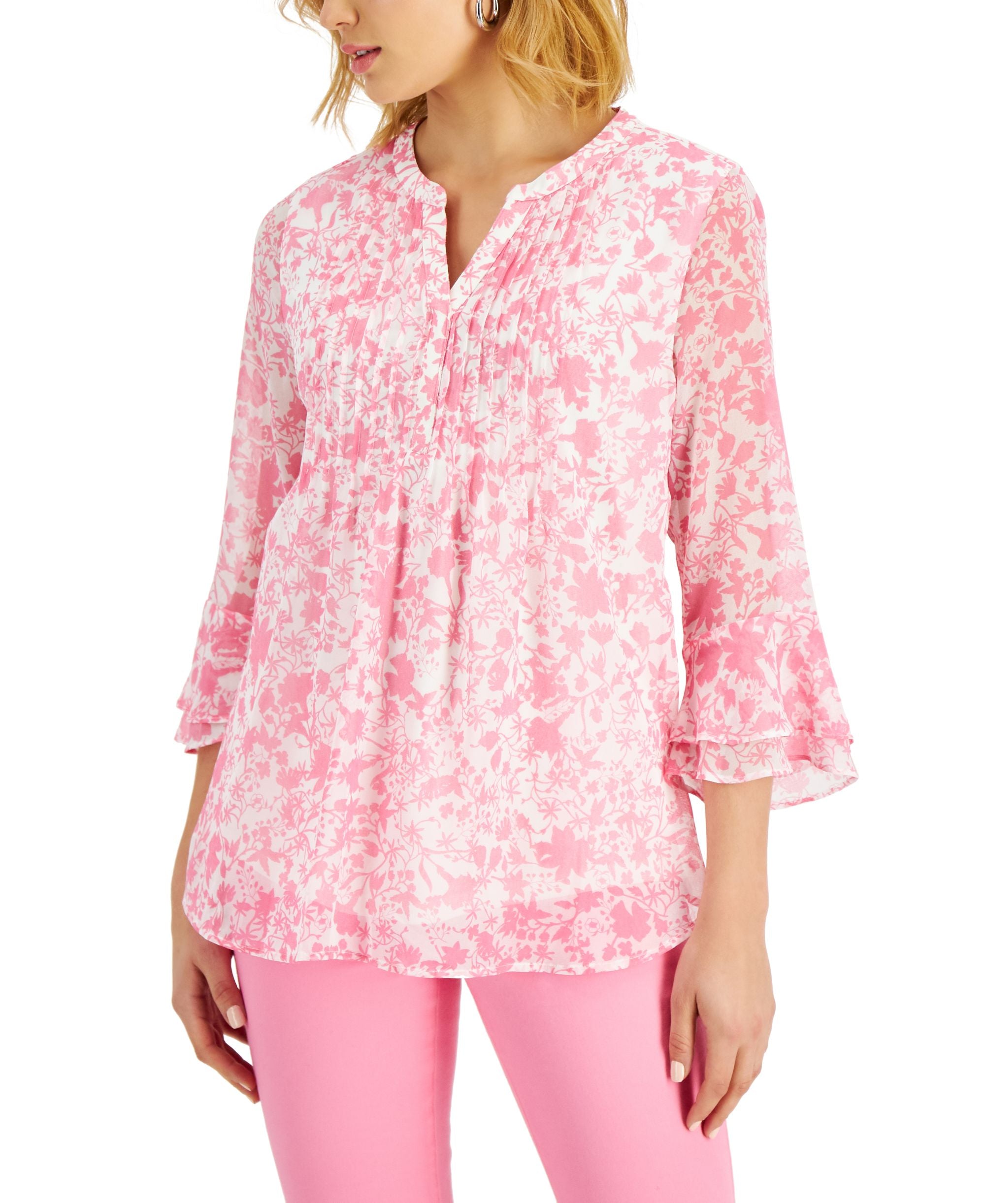Charter Club Printed Pintuck Blouse