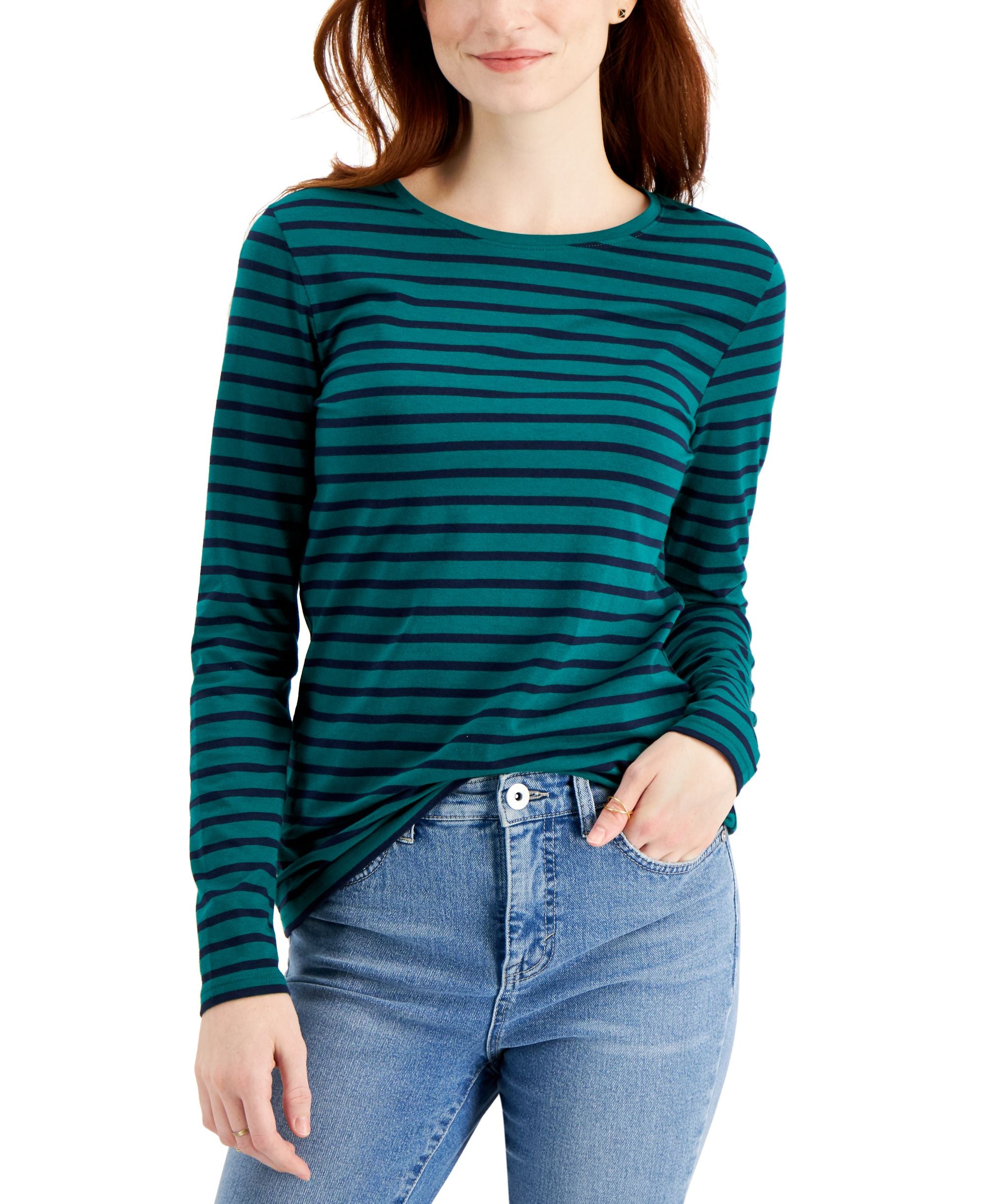 Style & Co Striped Long-Sleeve Top