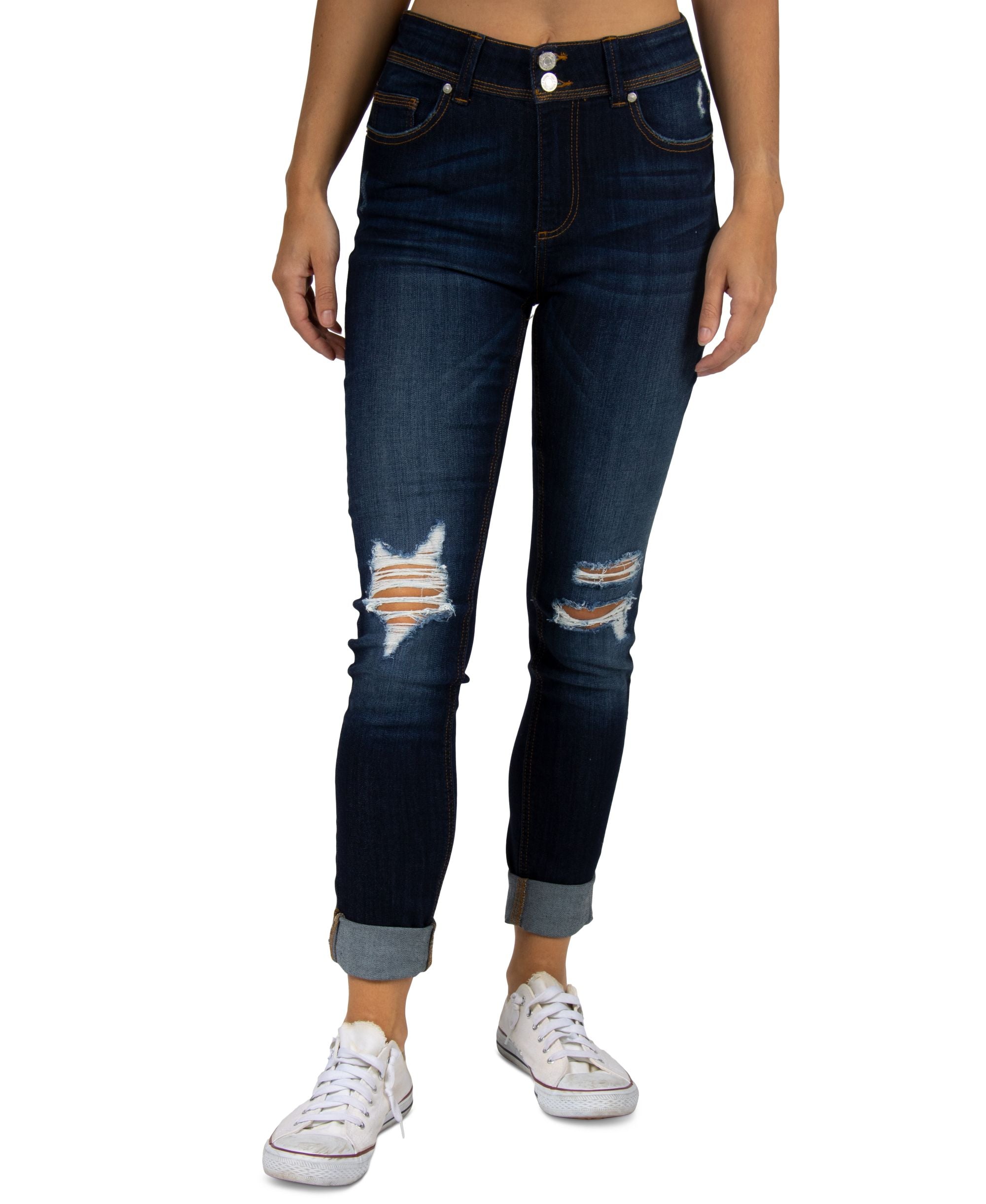 Juniors' Destructed High-Rise Skinny Jeans