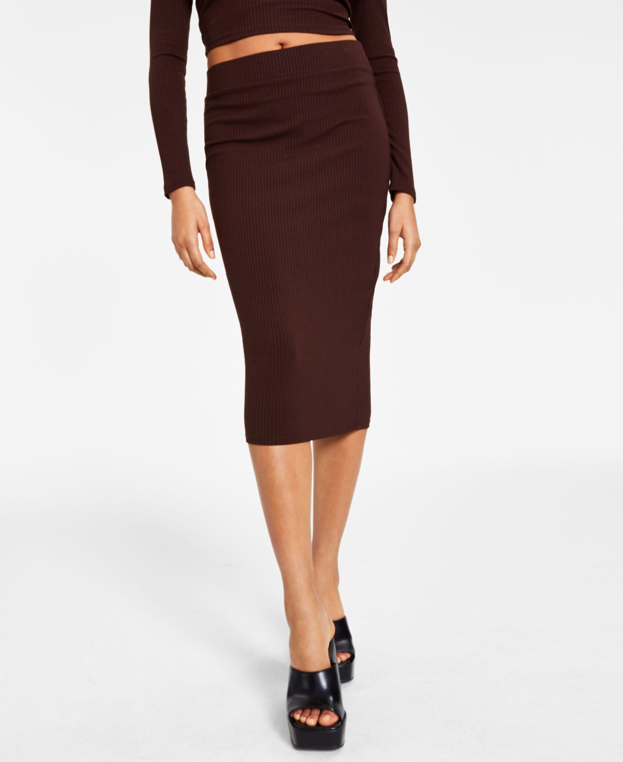 Bar III Ribbed Midi Skirt