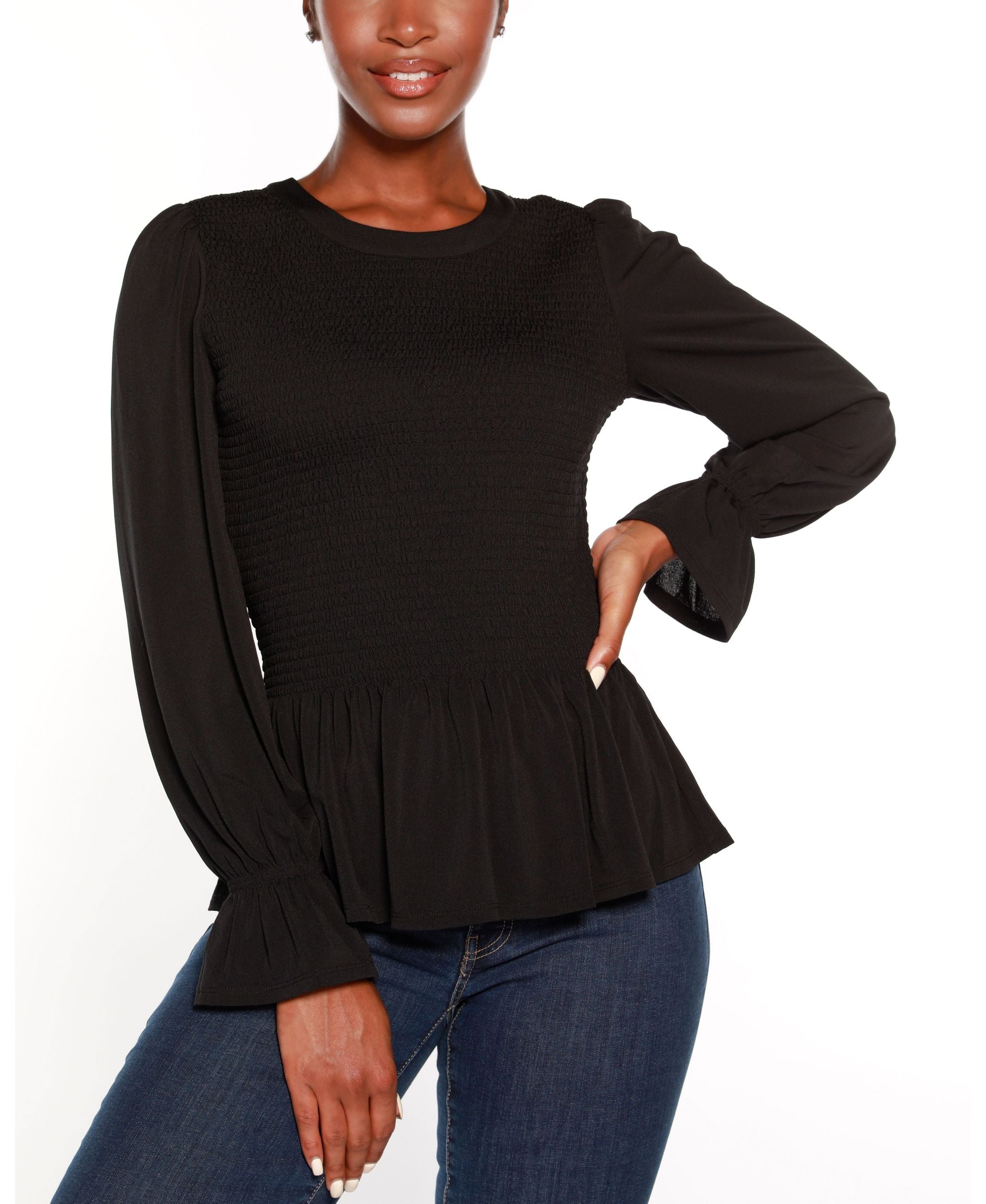 Belldini Black Label Smocked Peplum Top