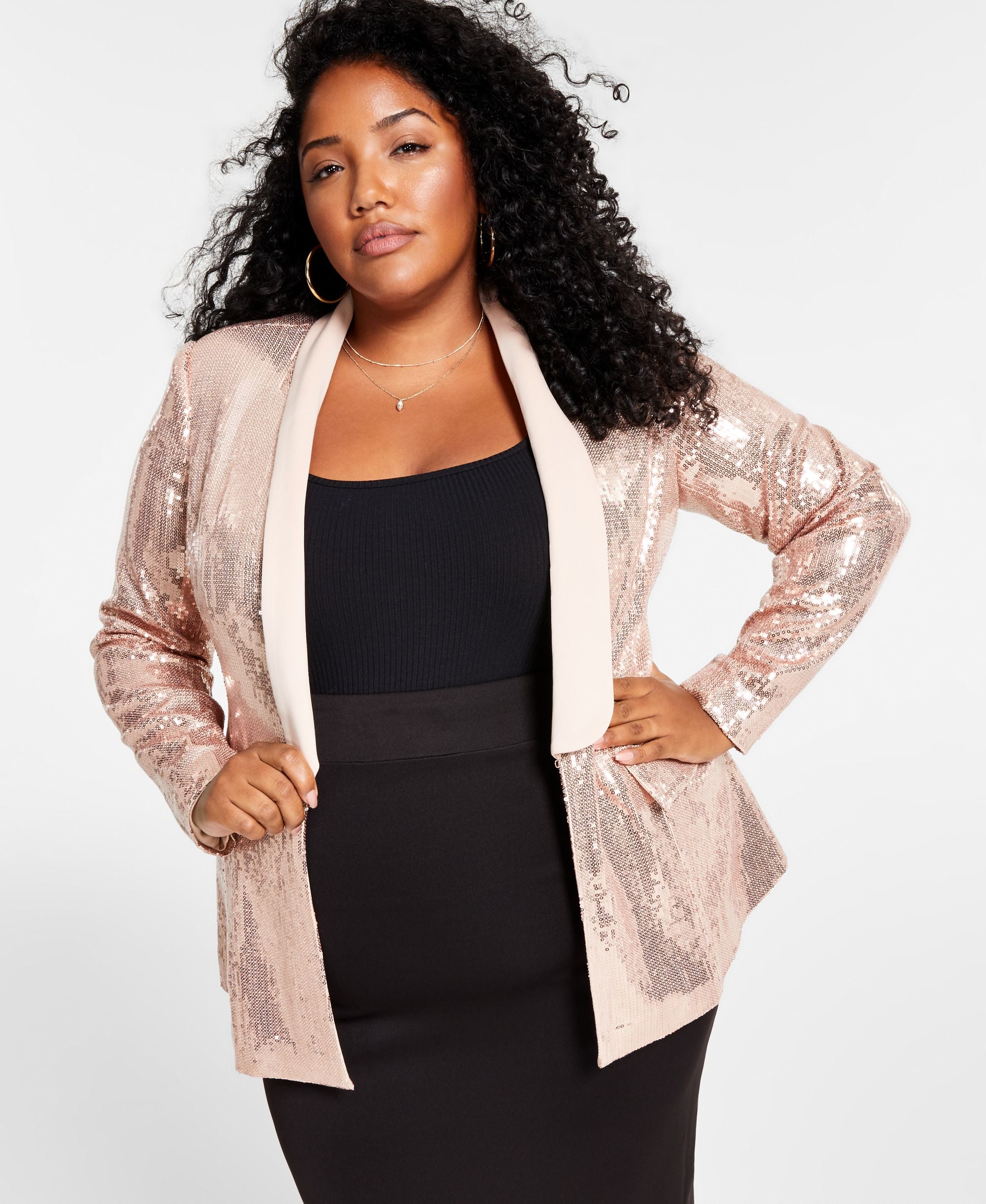 Nina Parker Trendy Plus Size Sequin Blazer