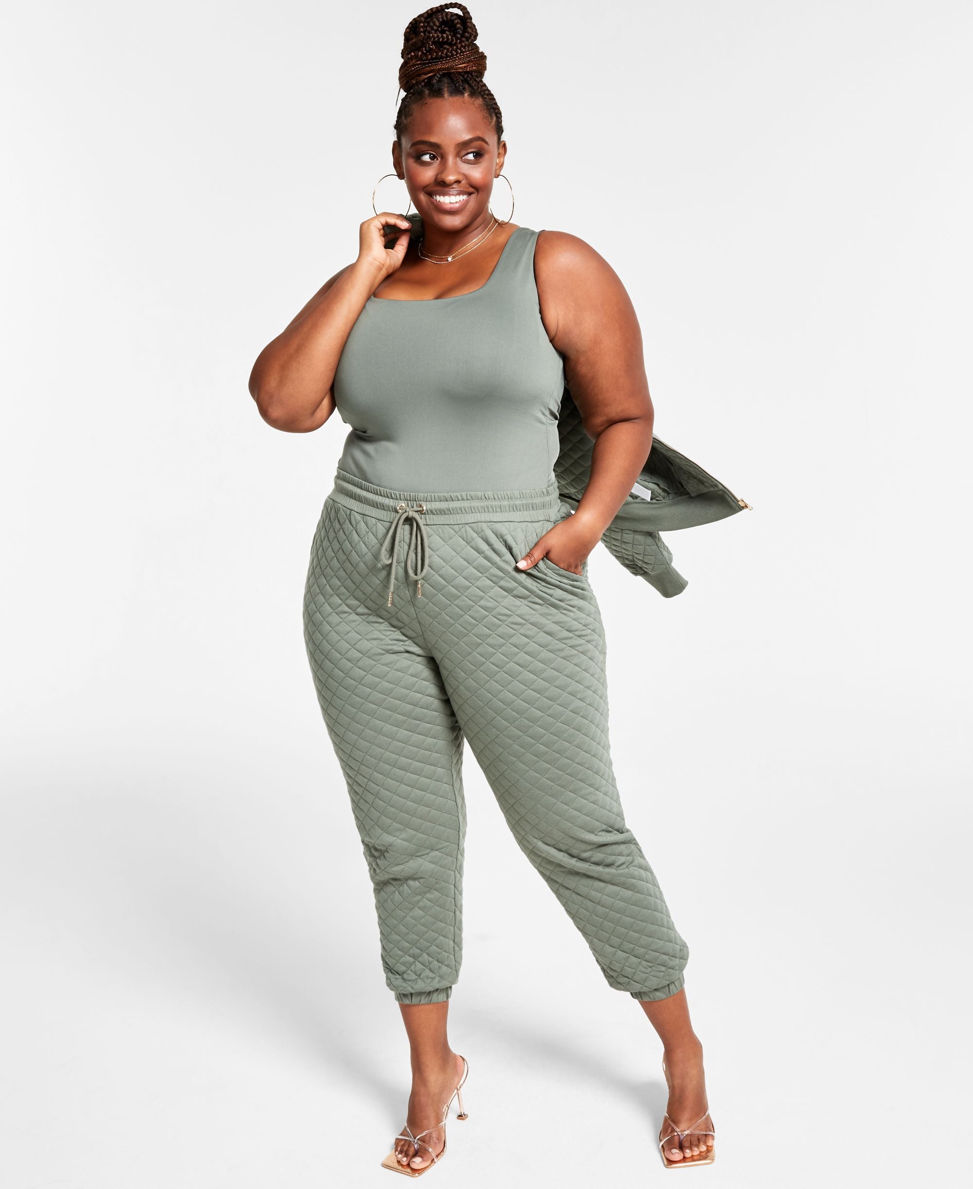 Nina Parker Trendy Plus Size Quilted Jogger Pants