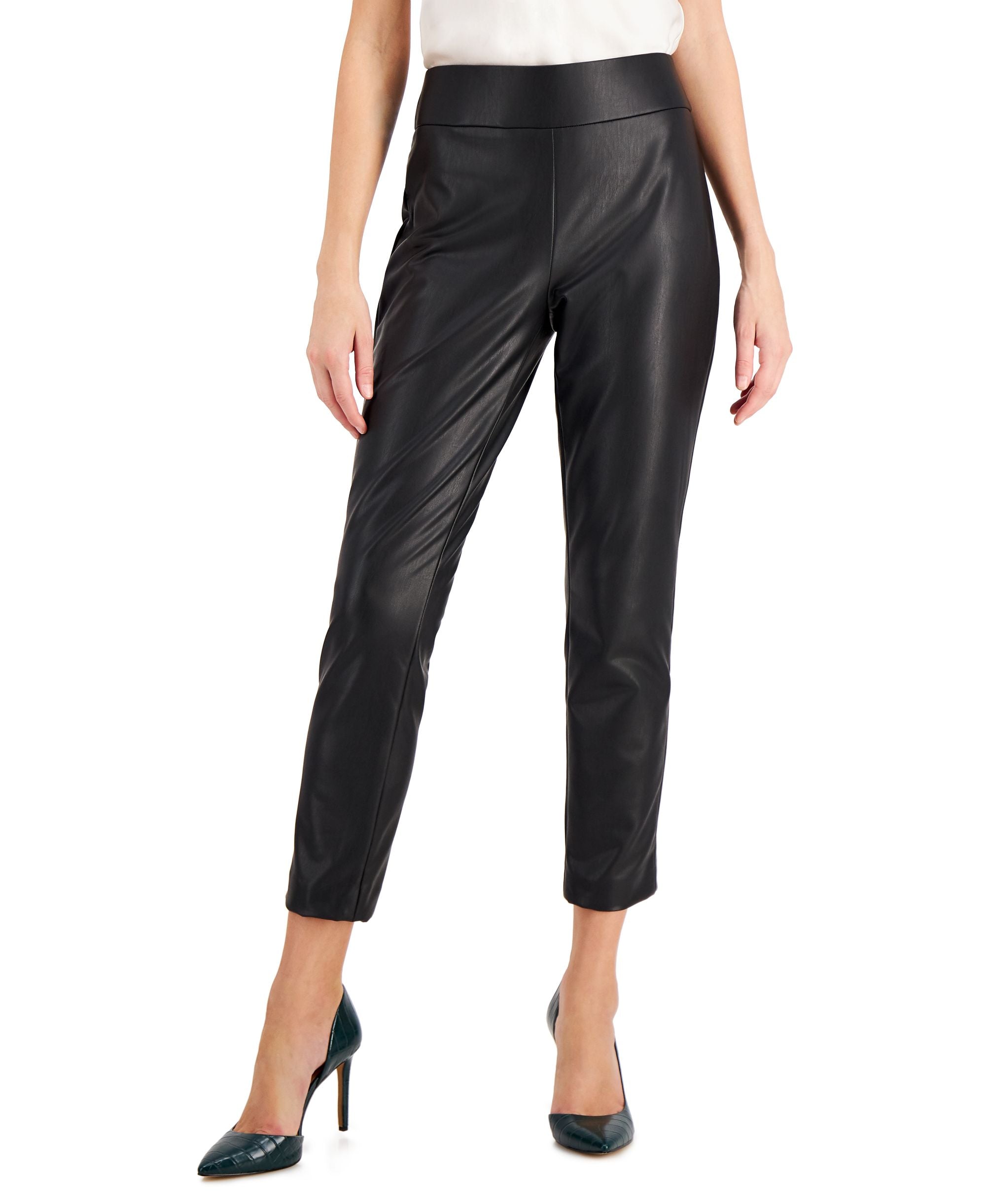 Kasper Faux Leather Pull On Ankle Pants