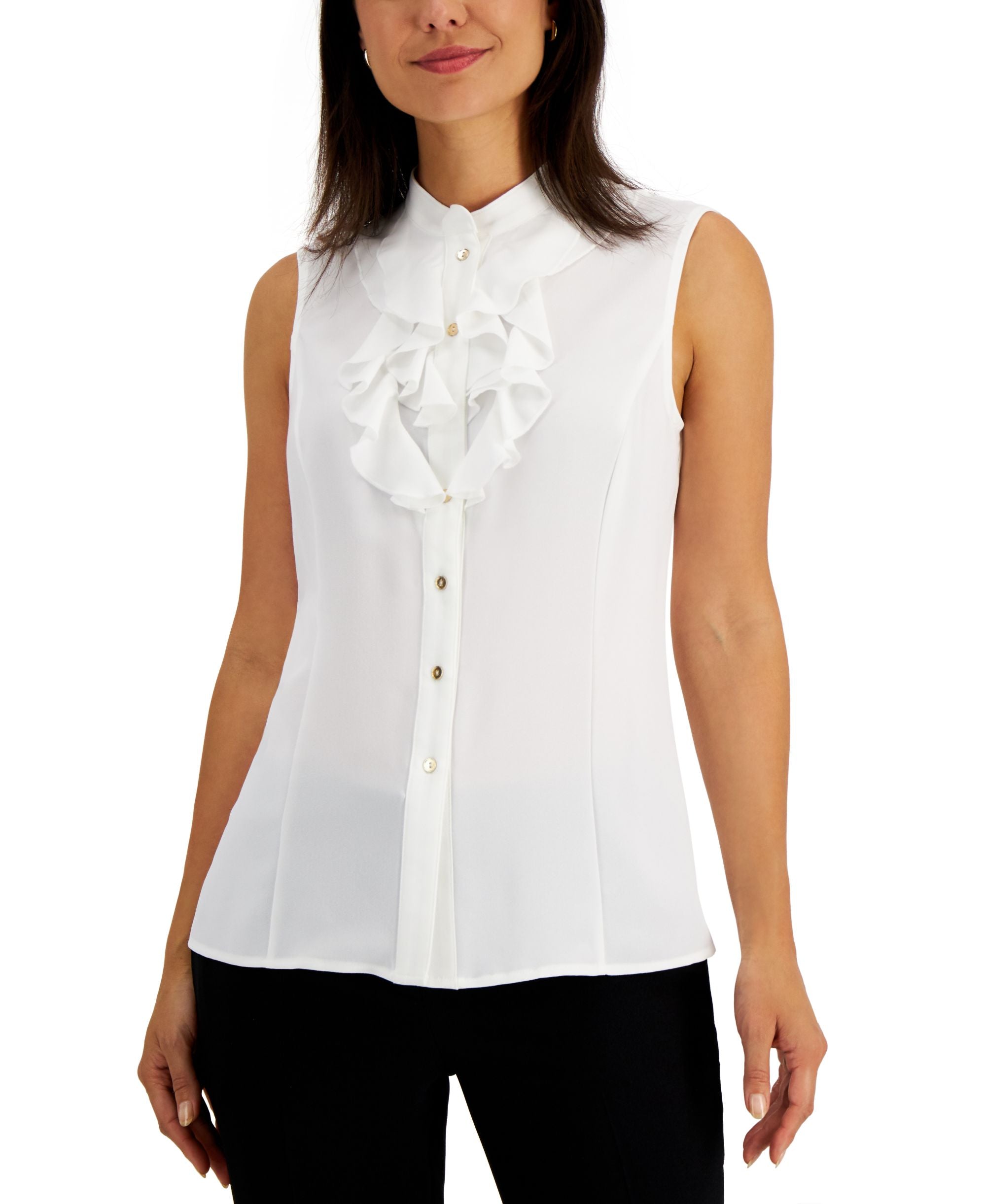 Kasper Sleeveless Ruffle Neck Top
