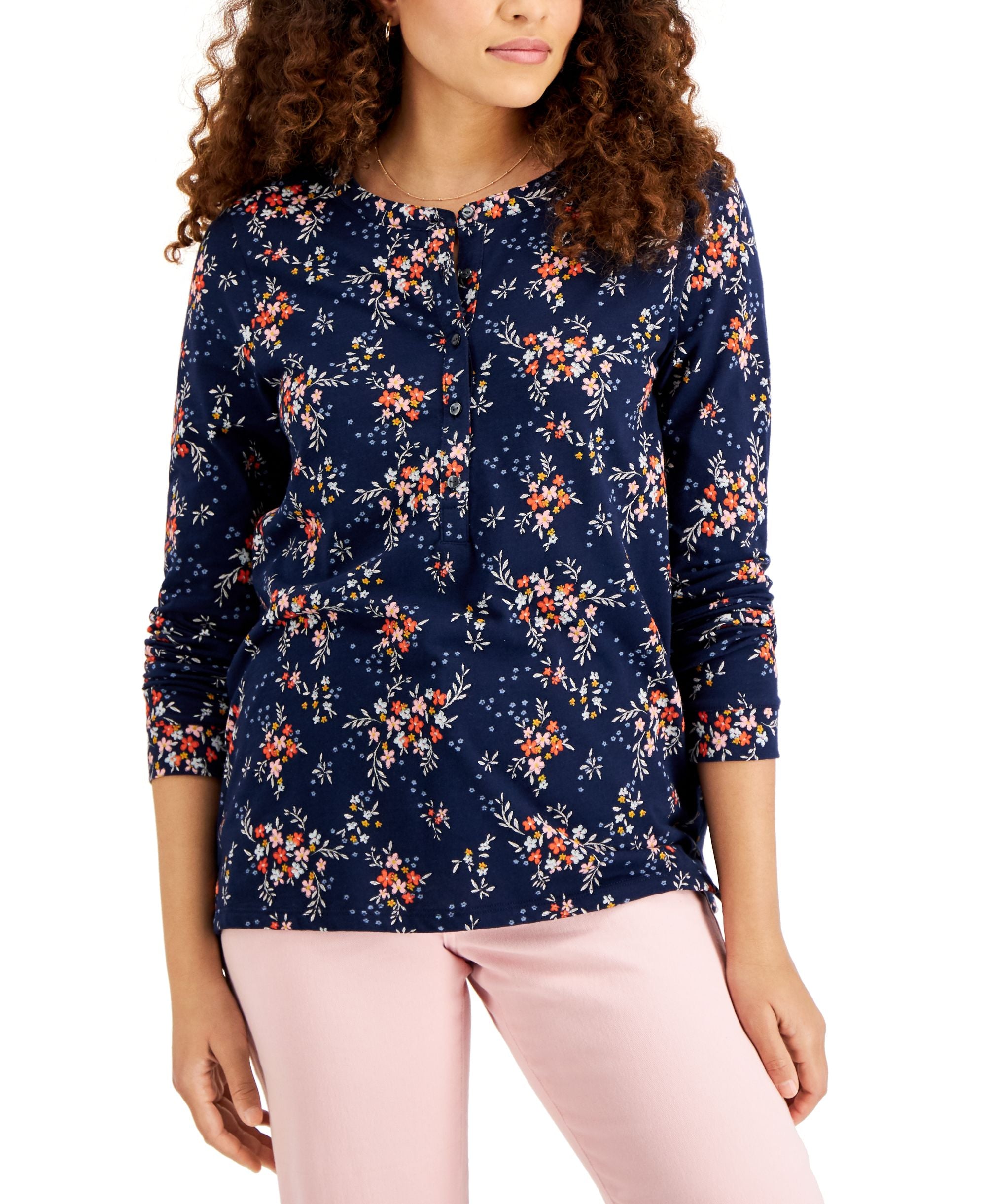 Style & Co Petite Cotton Floral Print Top