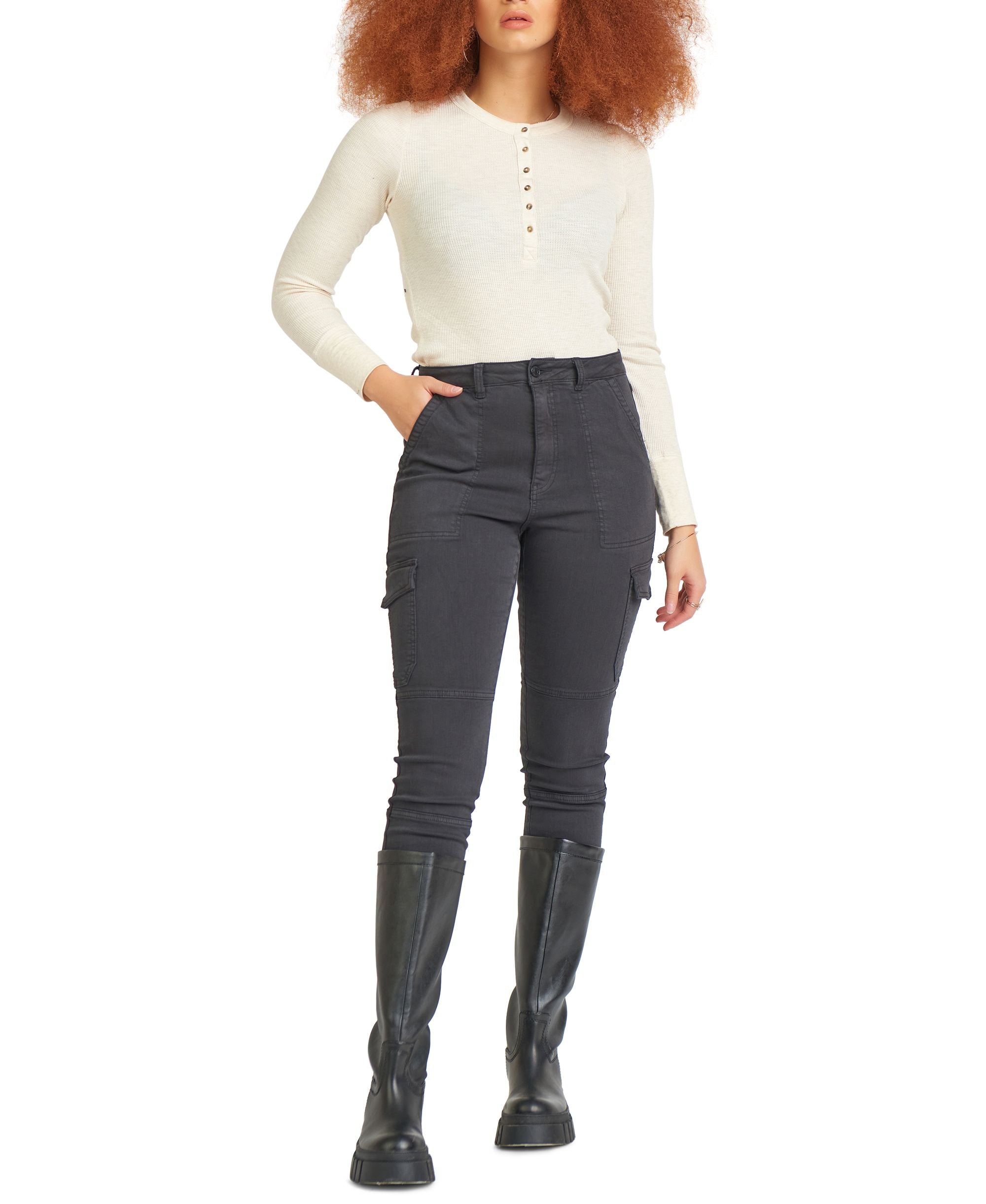 Black Tape Waffled Henley Top