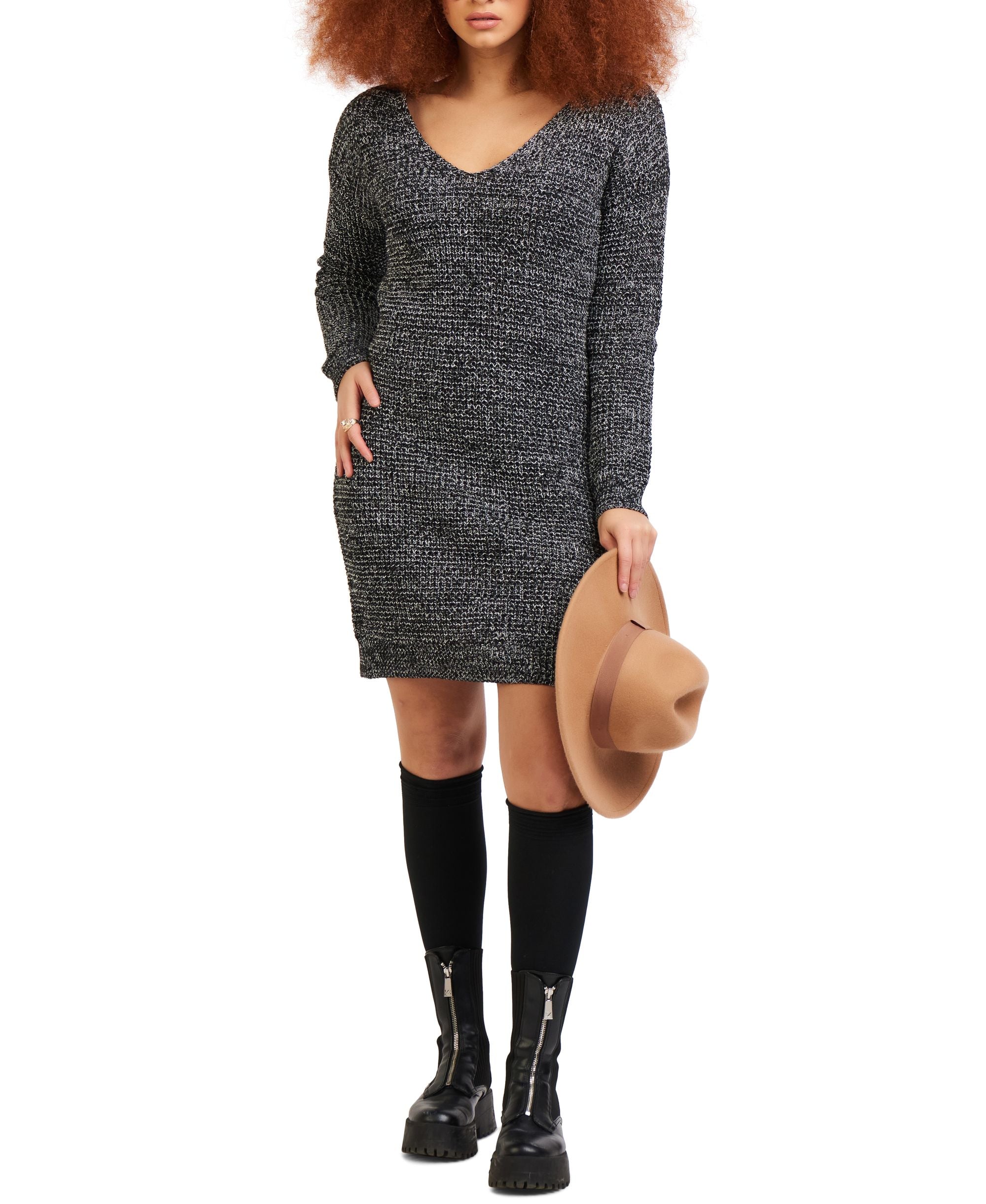 Black Tape V Neck Sweater Dress