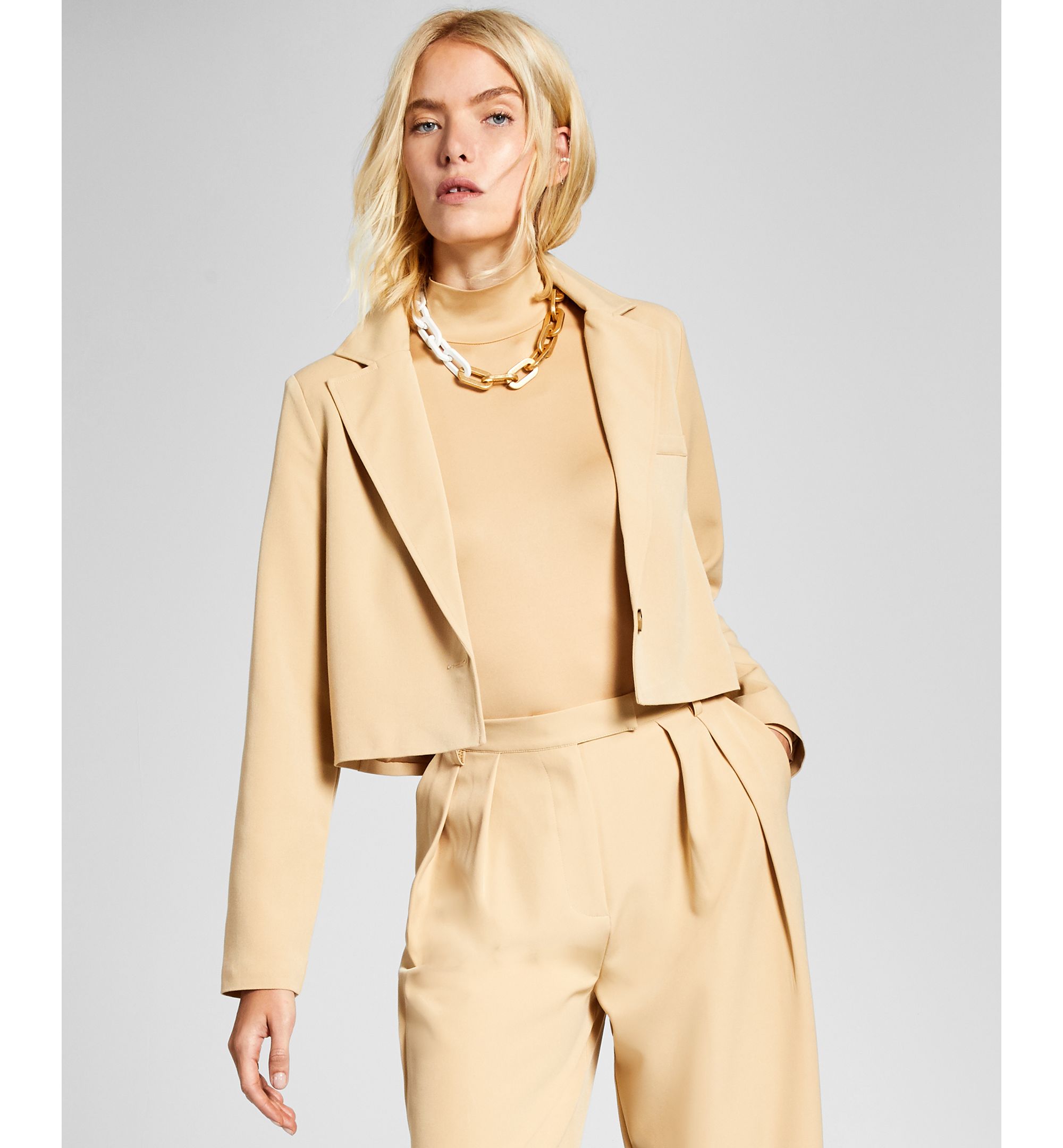 Now This Womens Cropped Single Button Notched Collar Blazer