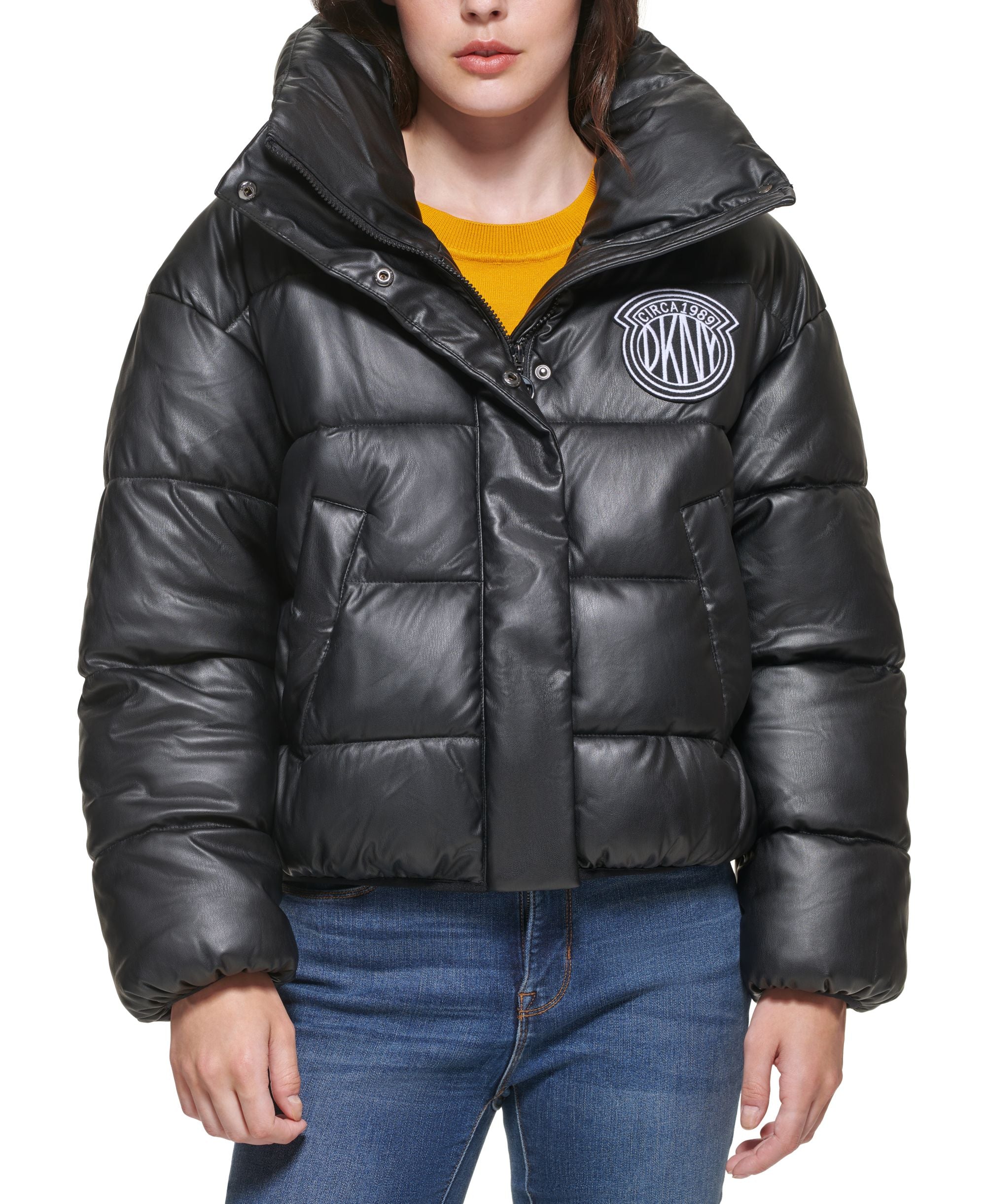 DKNY Jeans Faux Leather Puffer Jacket