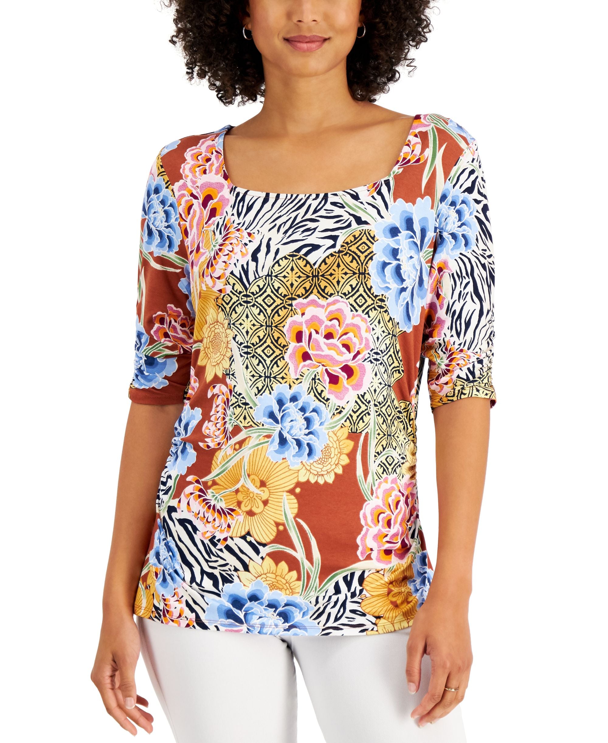 Printed Square-Neck Top