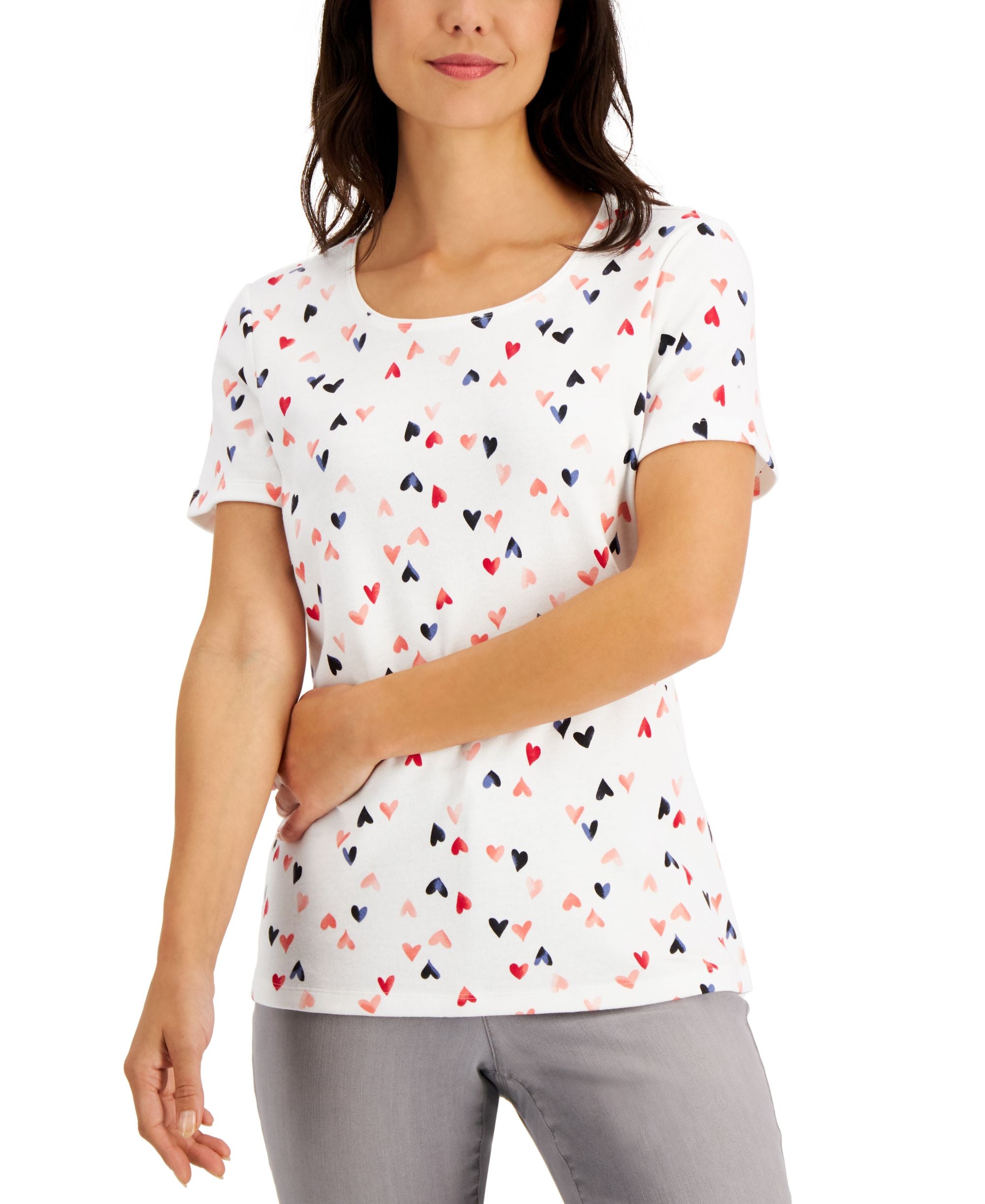 Karen Scott Petite Heart Print Top