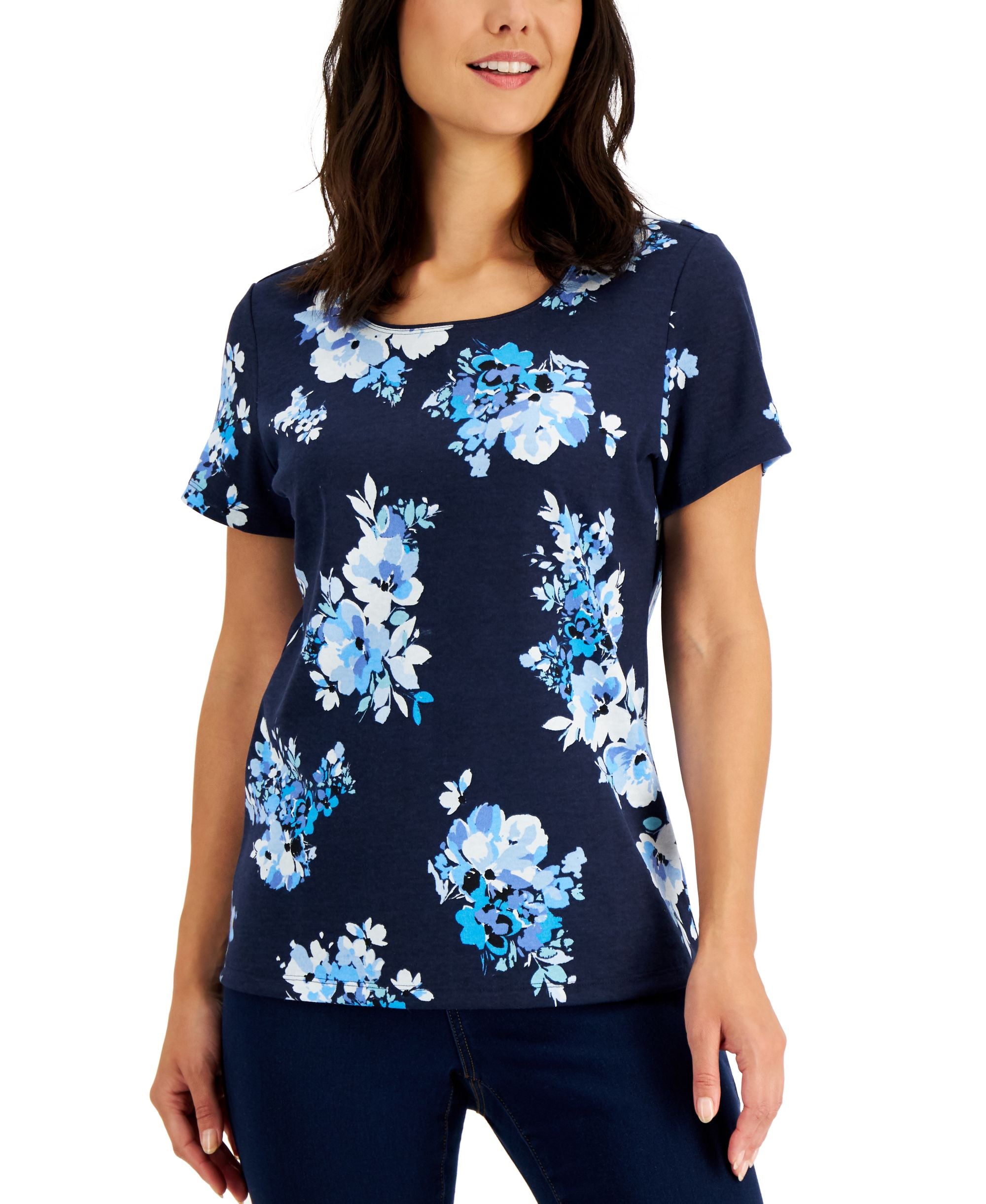 Karen Scott Floral Print Scoop Neck Top