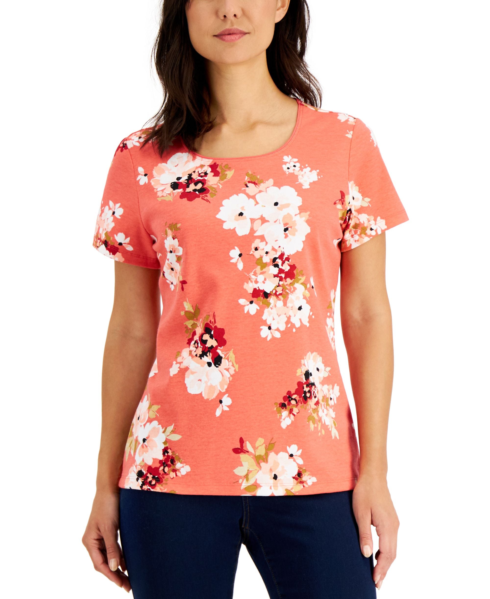 Karen Scott Floral Print Scoop Neck Top