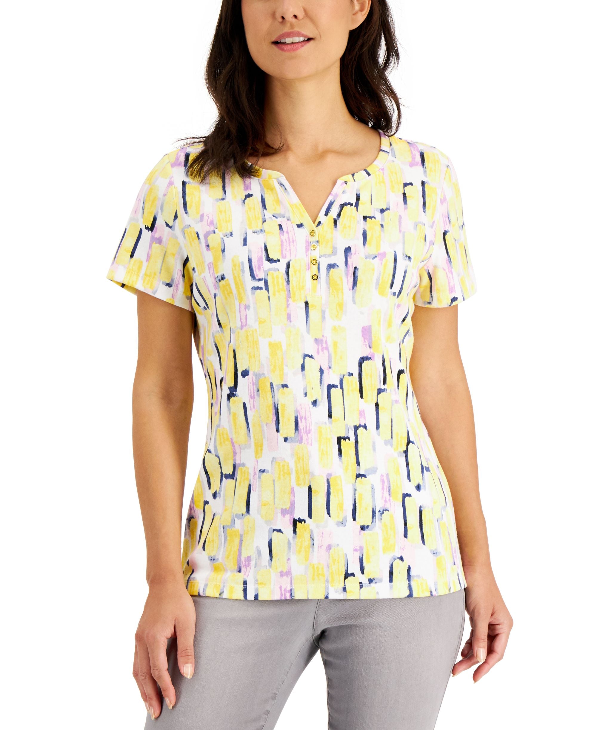 Karen Scott Printed Short Sleeve Henley