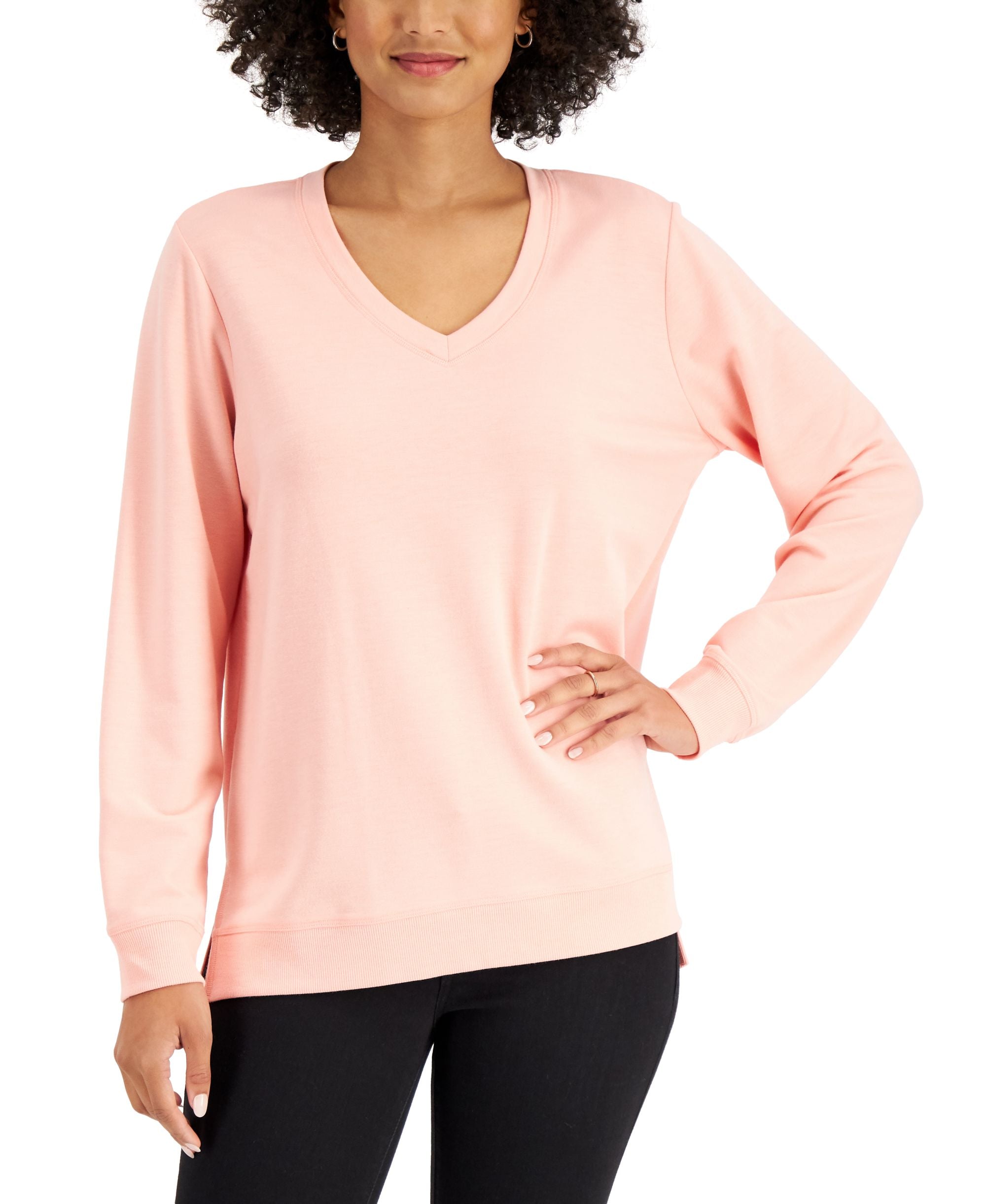 Karen Scott High Low V Neck Top
