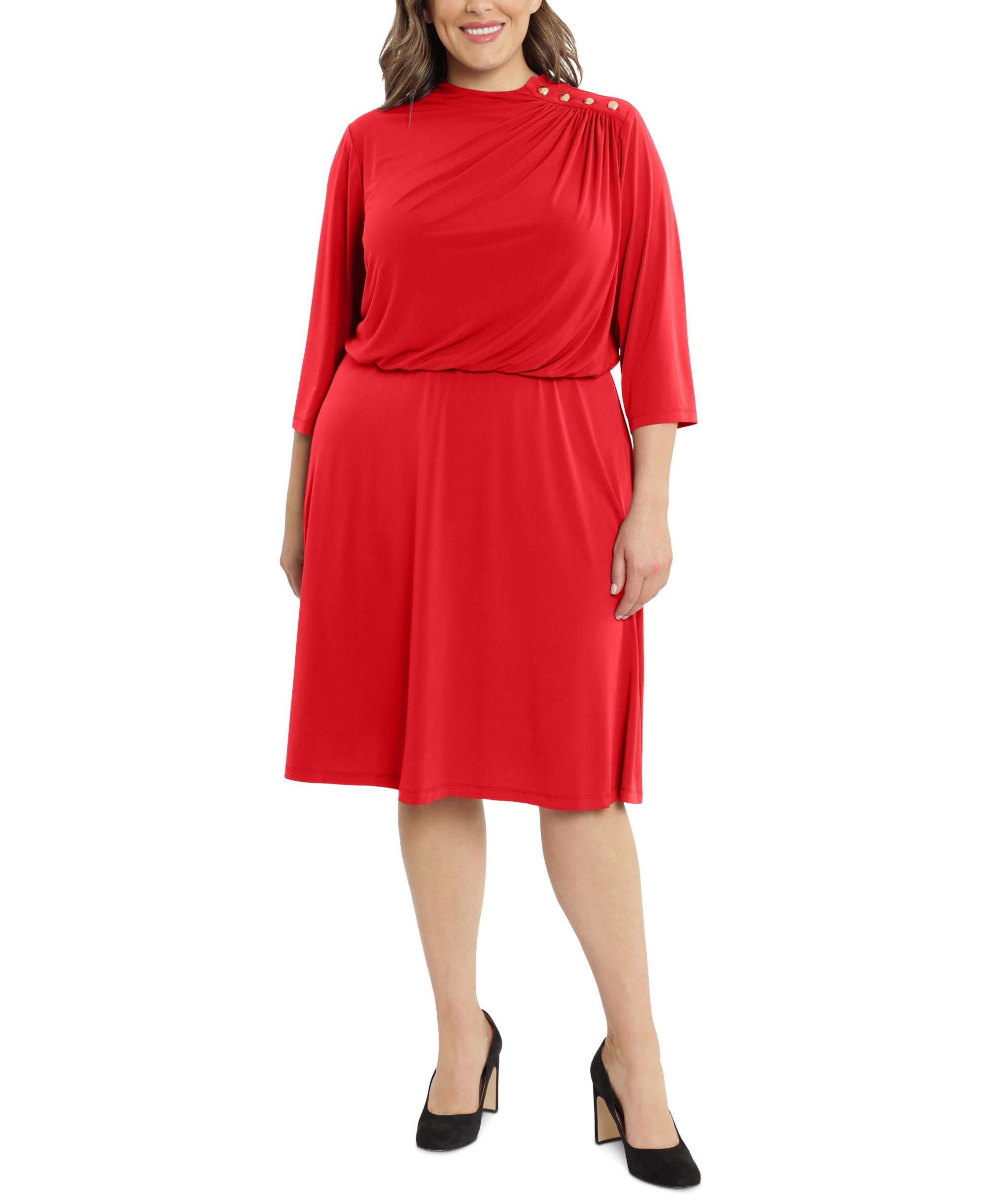 Plus Size Button-Shoulder Midi Dress