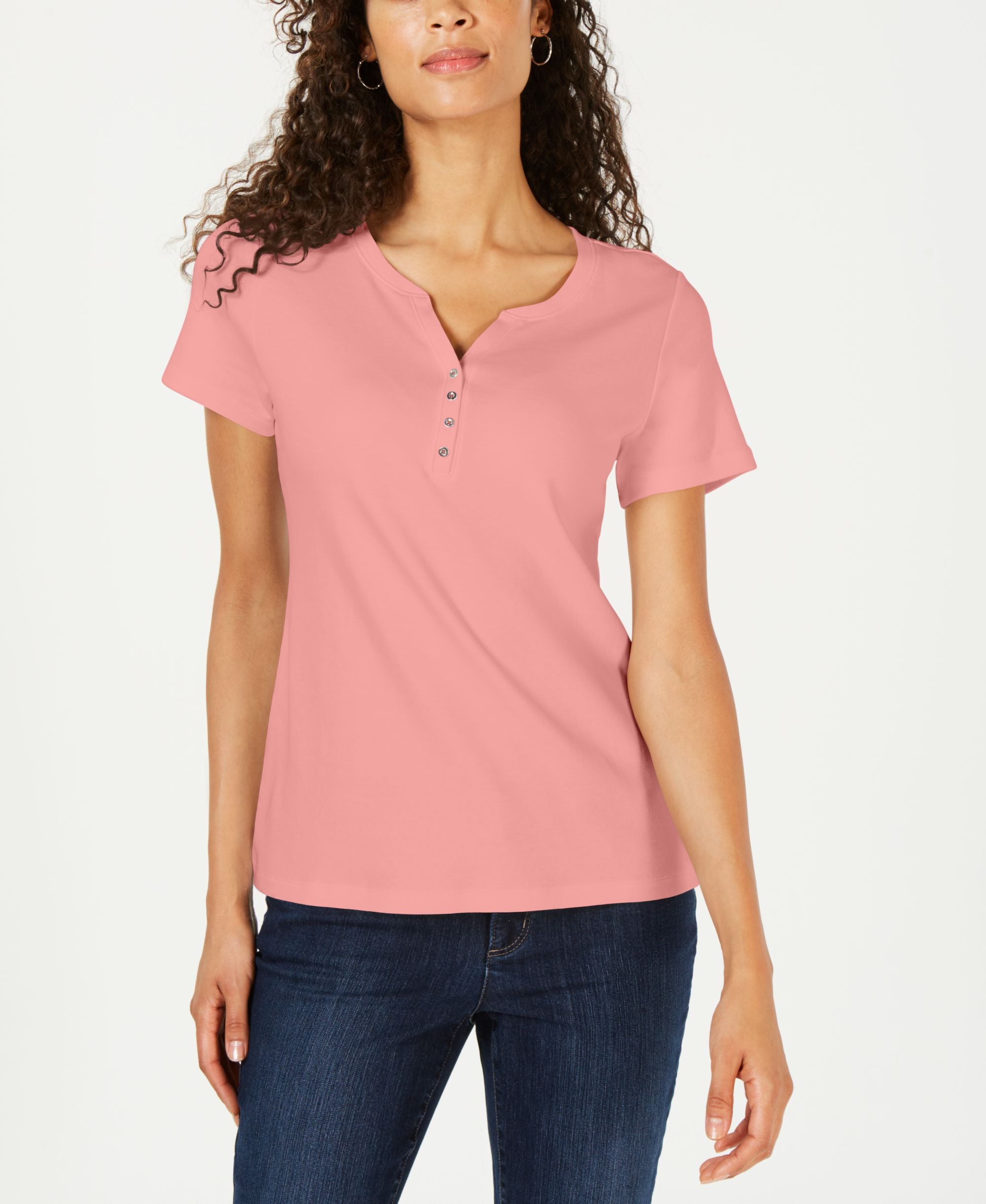 Karen Scott Petite Cotton Henley Top