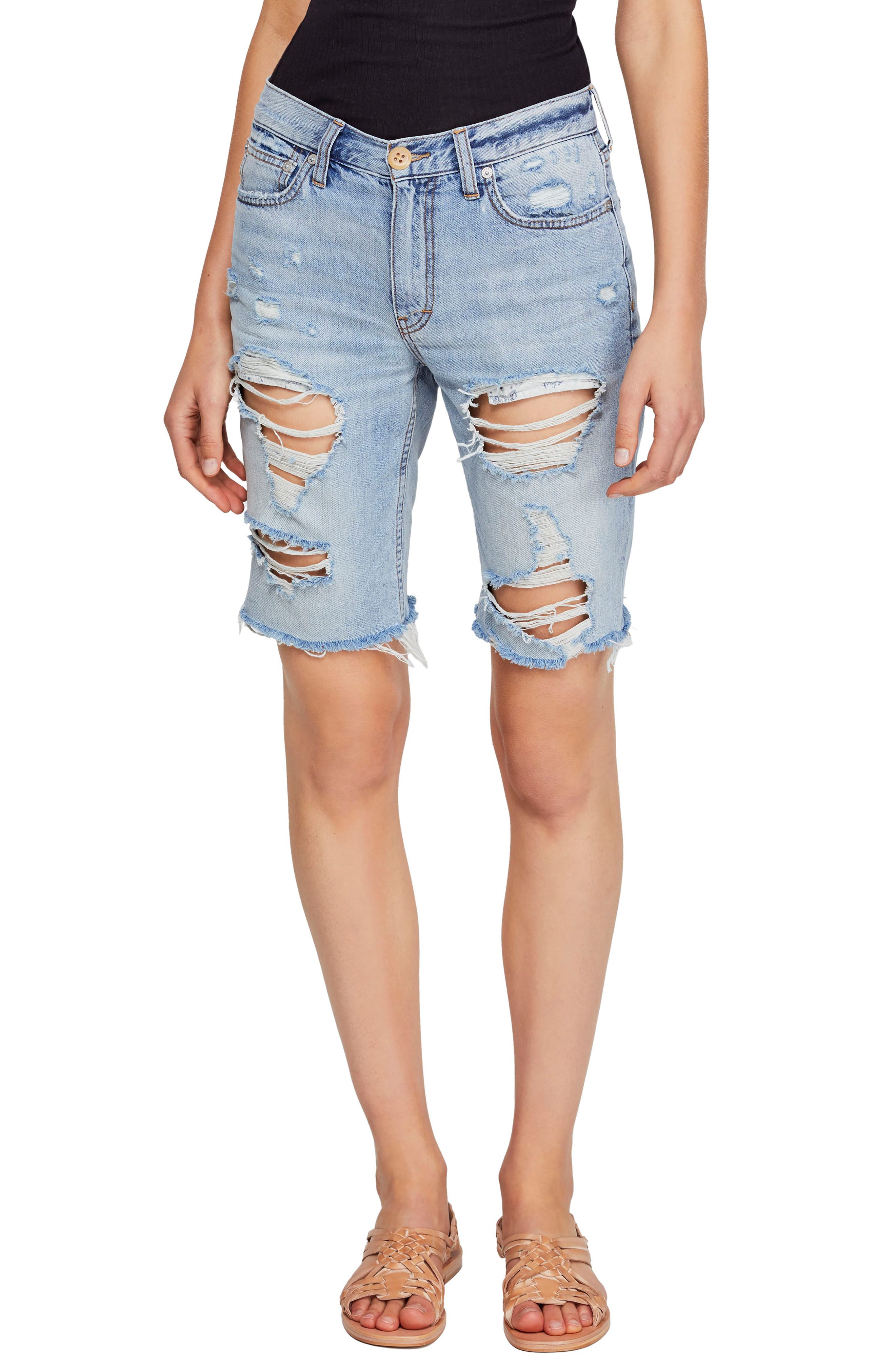 Free People Caroline Ripped Cotton Bermuda Shorts