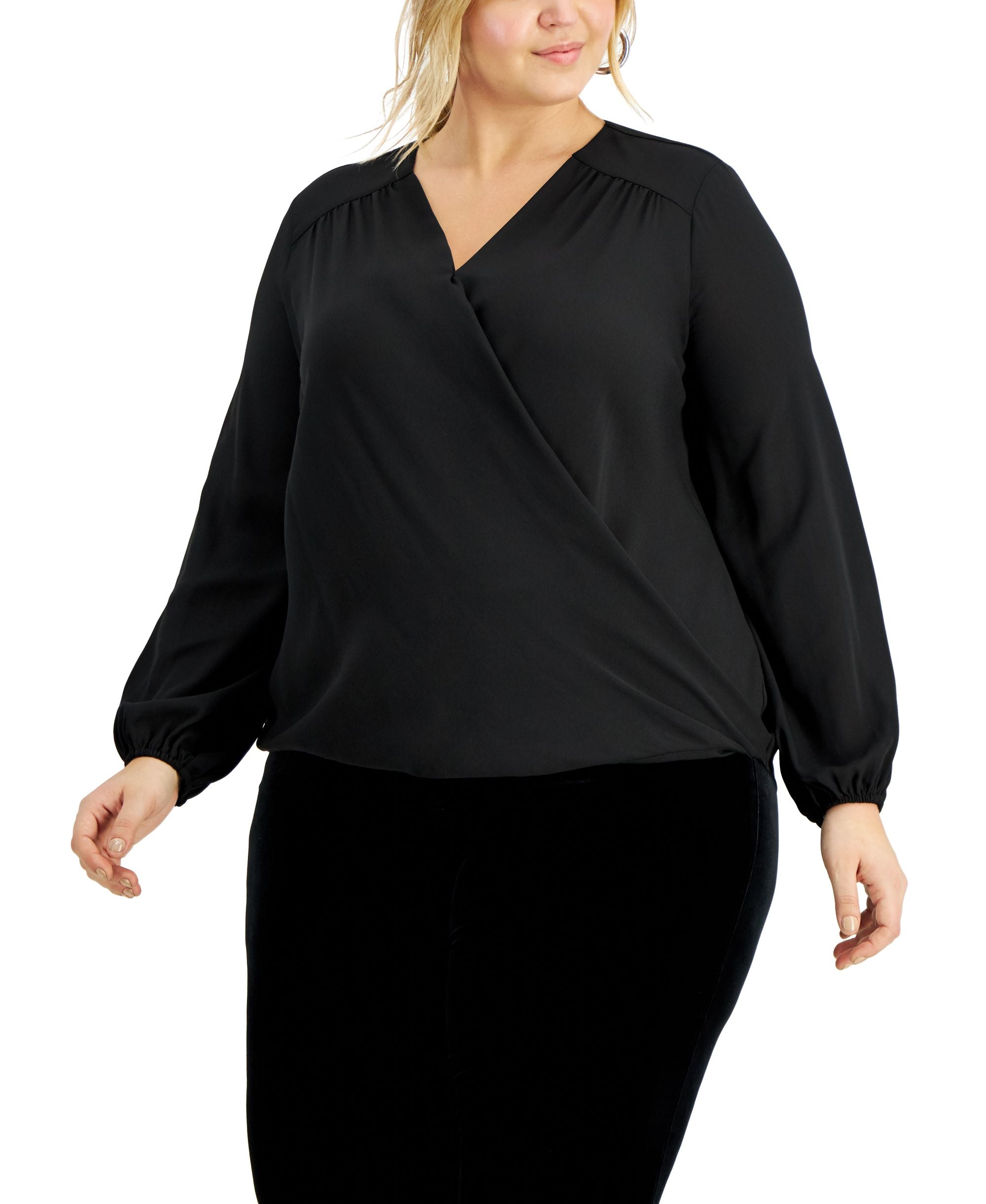 Plus Size Blouson-Sleeve Surplice Top