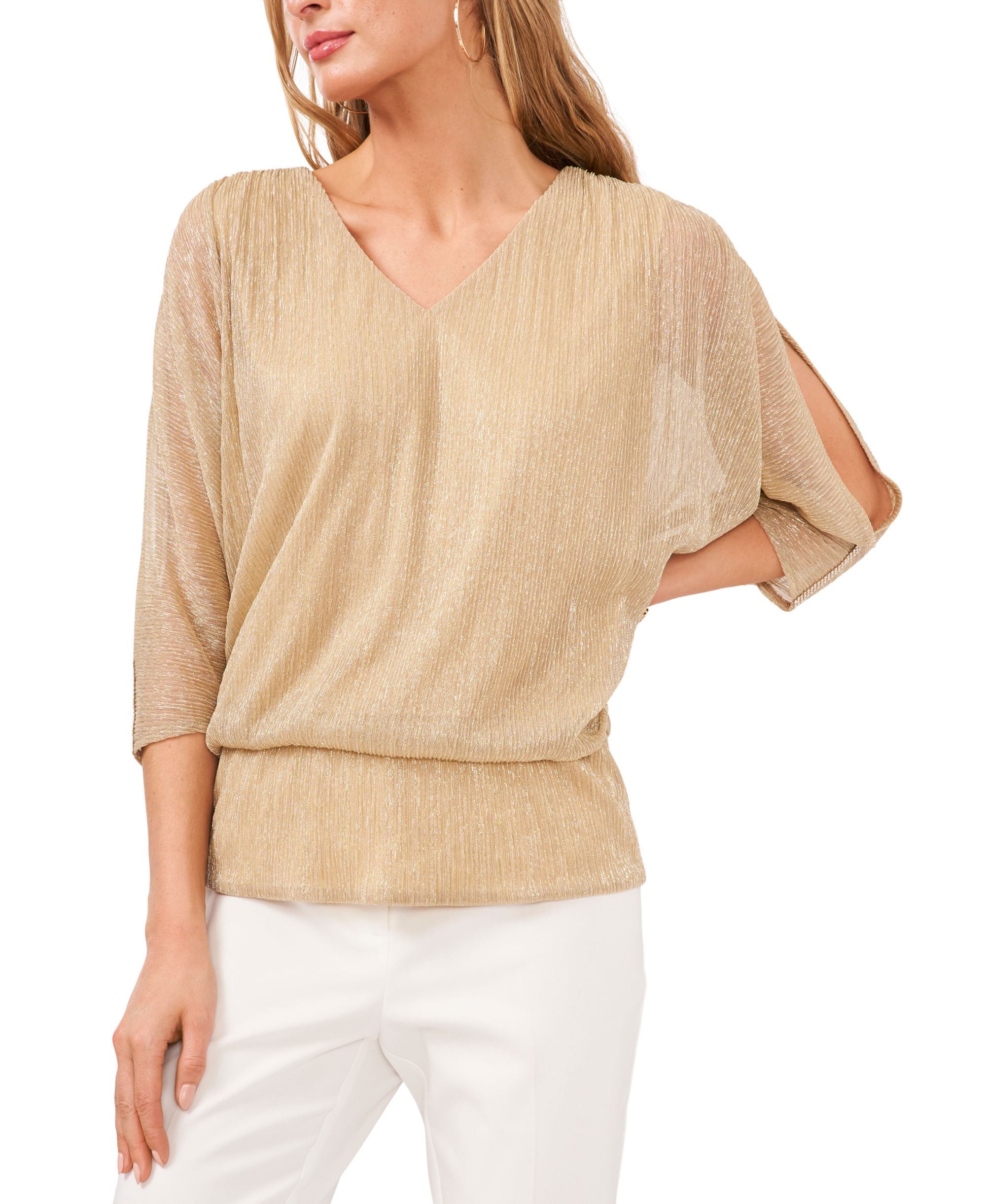 Split-Sleeve Metallic Blouson Top