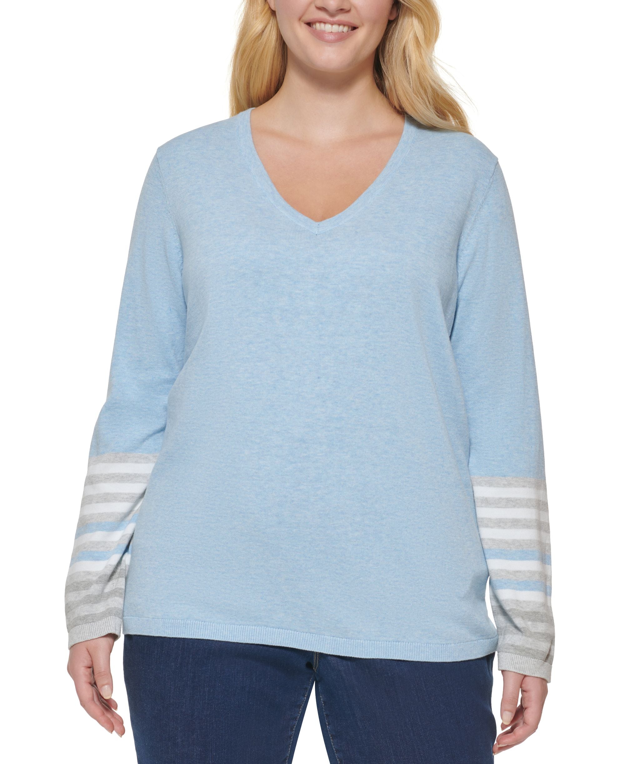 Plus Size Striped-Sleeve Sweater