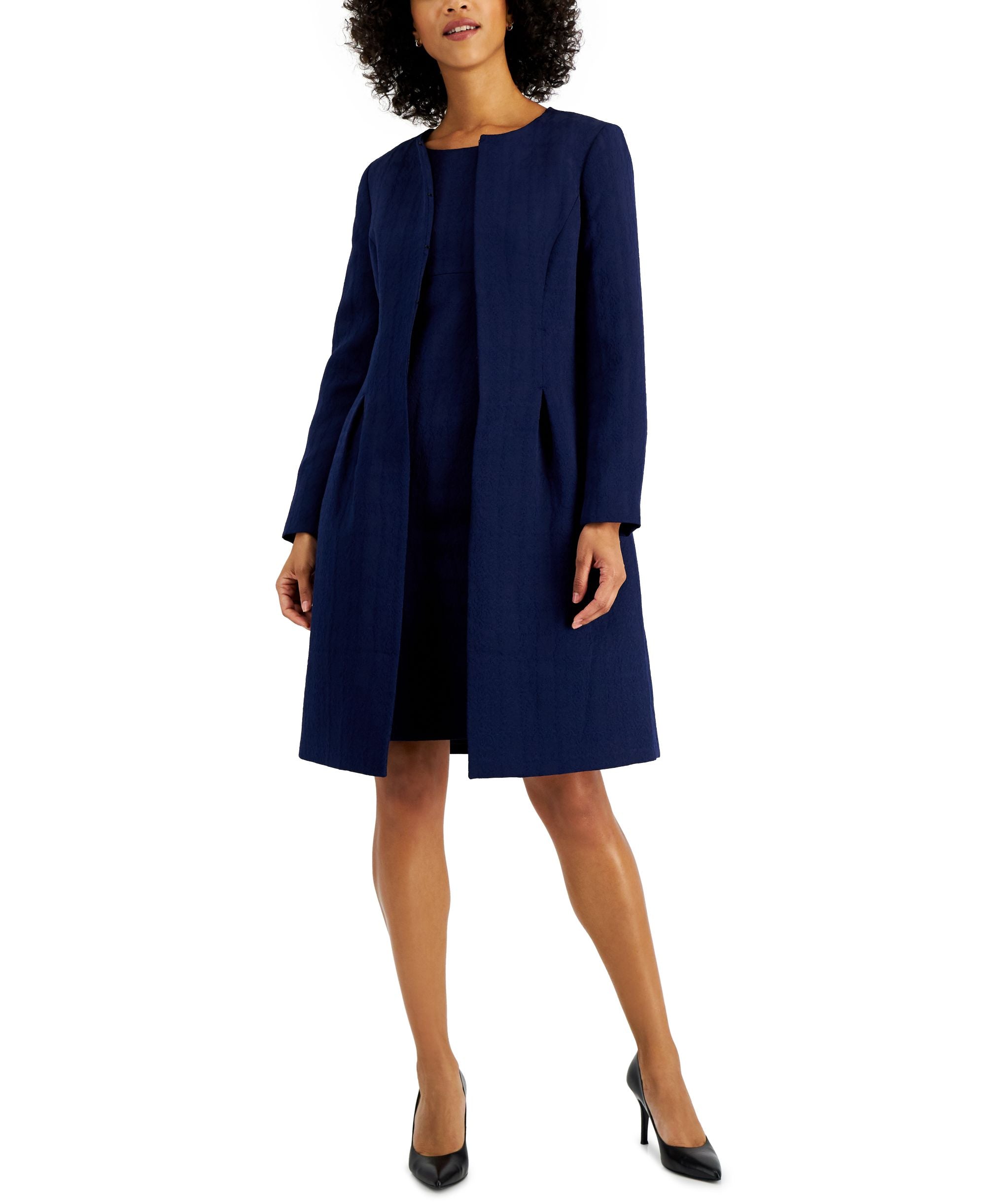Long Jewel Neck Jacket and Sheath Dress Suit