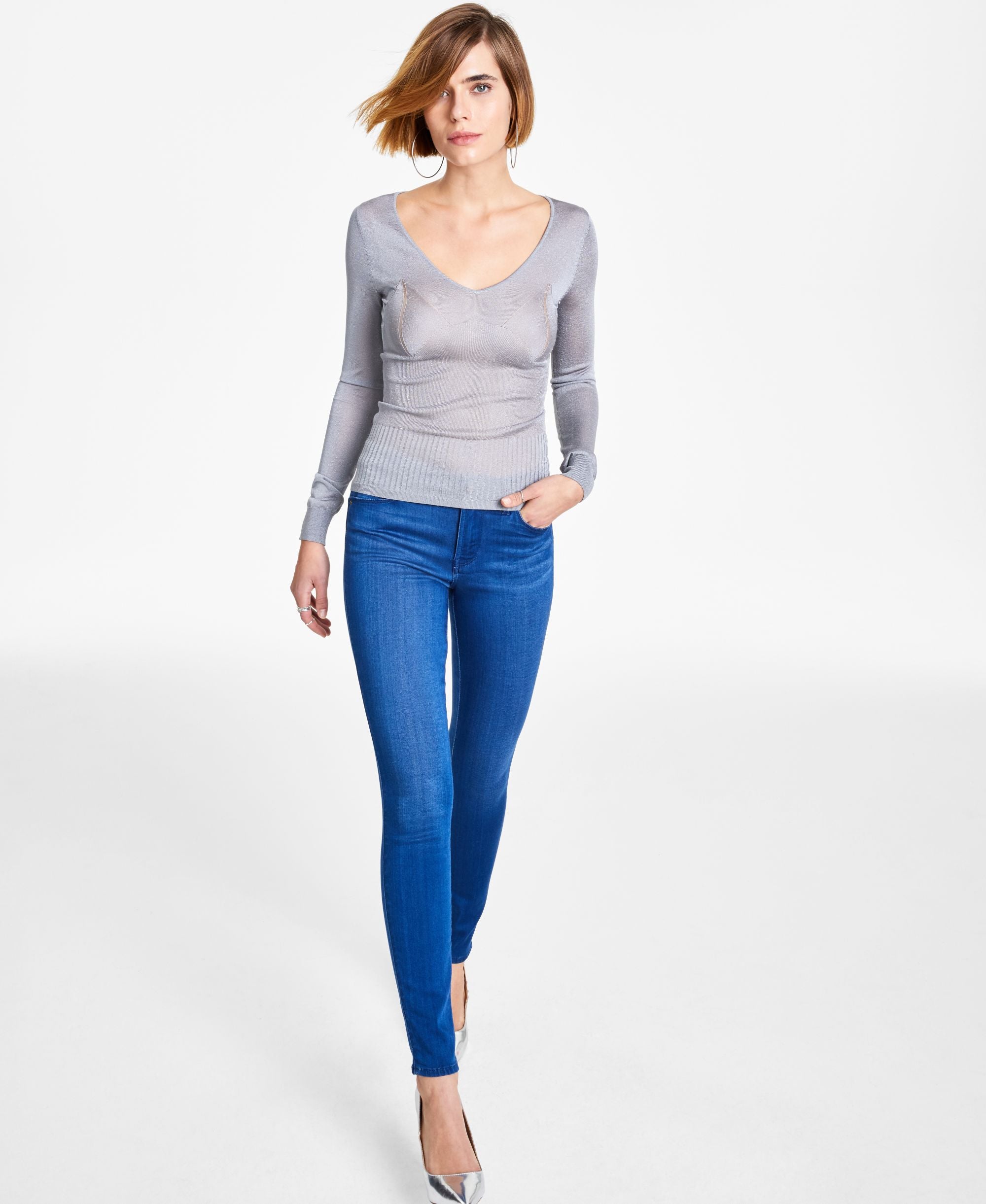 Guess V Neck Lurex Top