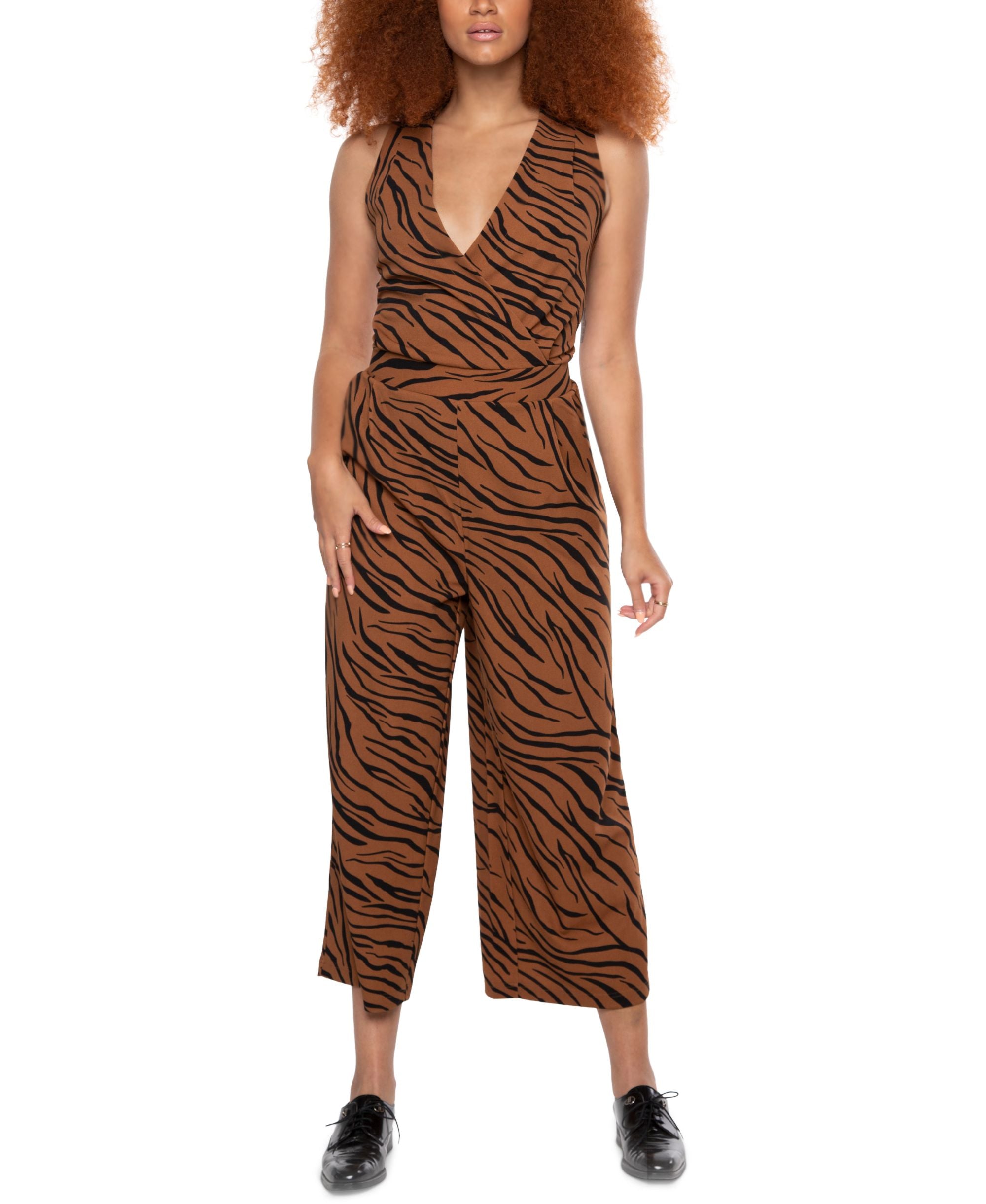 Black Tape Printed Cropped Jumpsuit