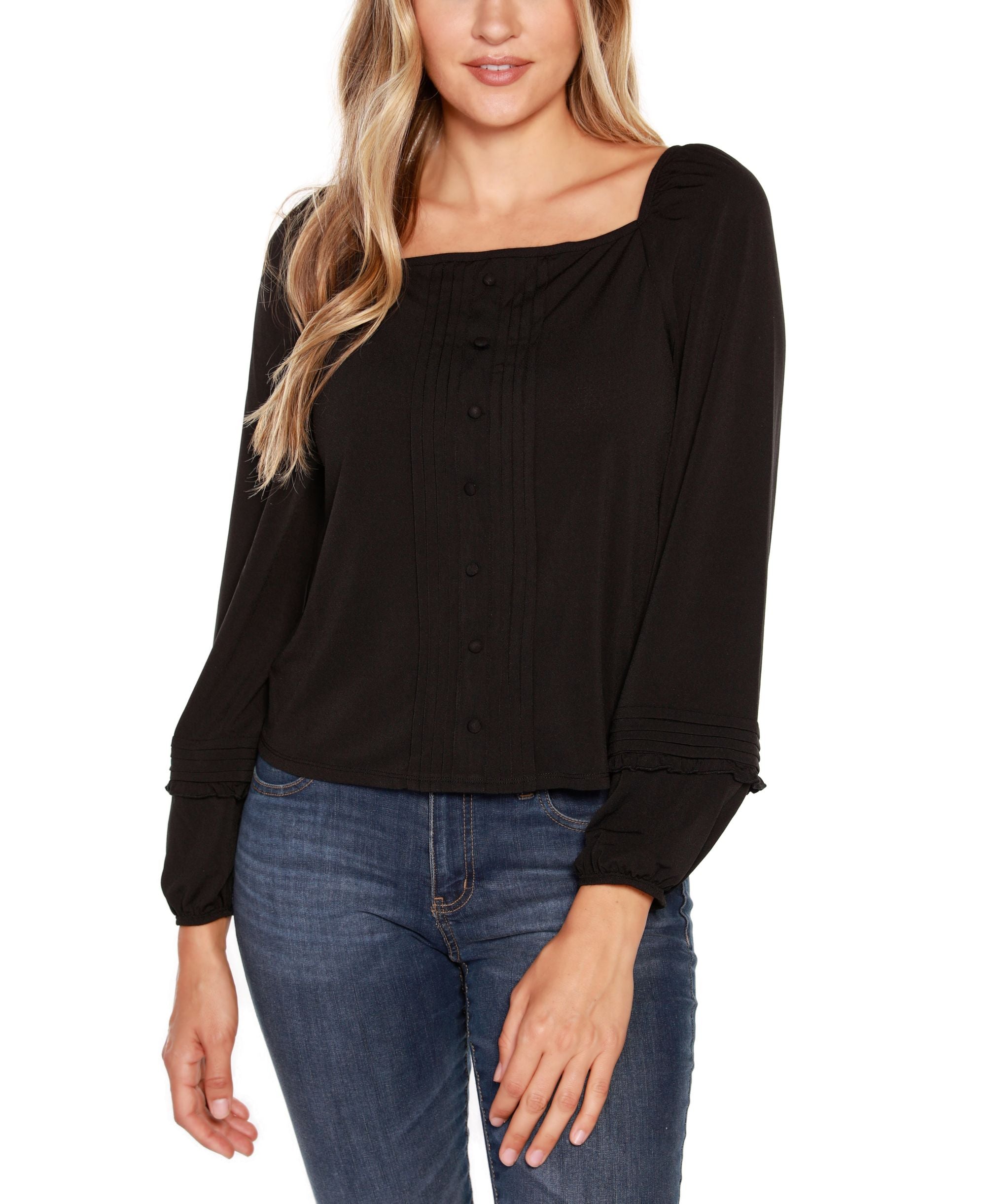 Belldini Black Label Square Neck Peasant Top