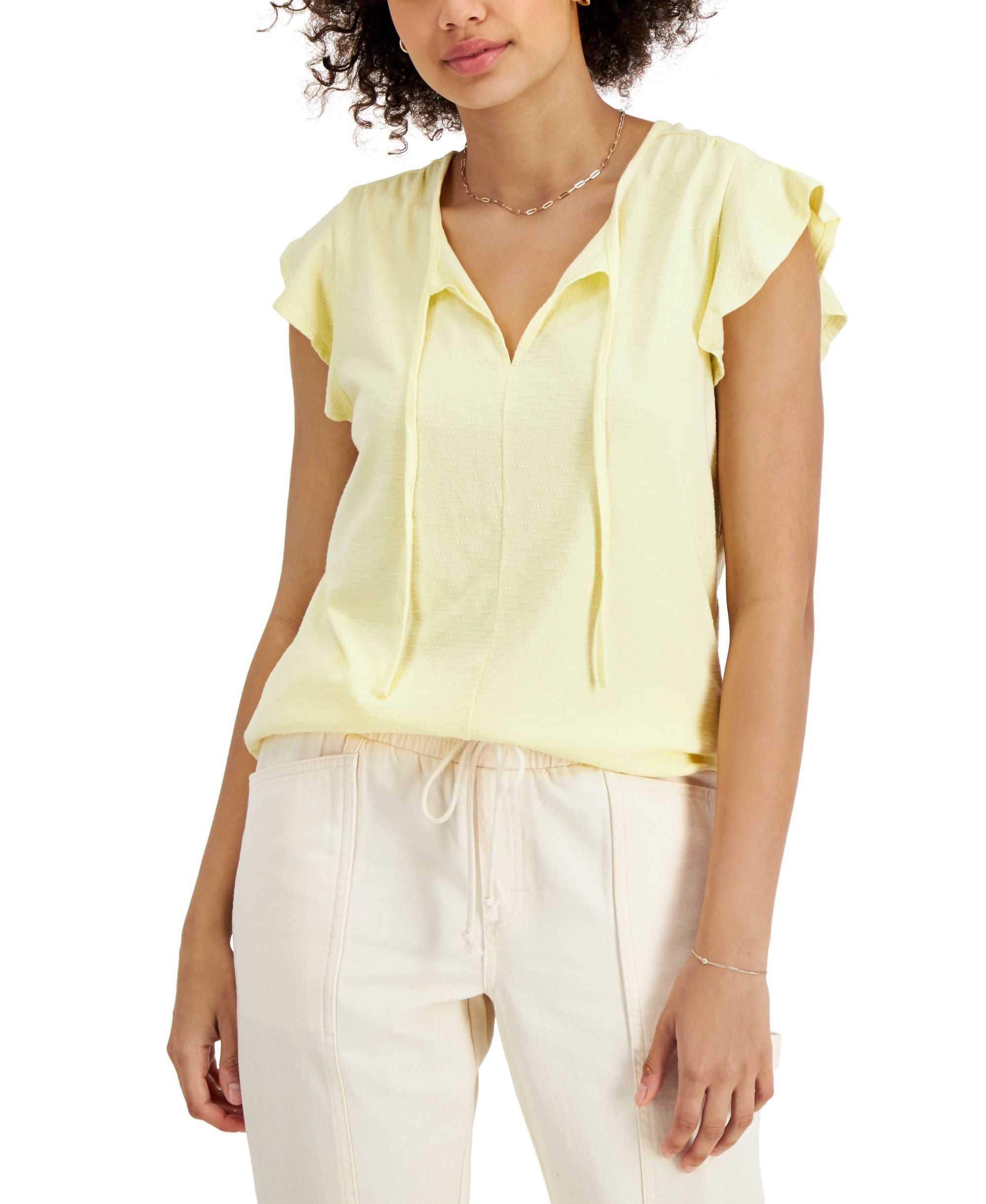 Style & Co Petite Clip Dot Ruffled Blouse