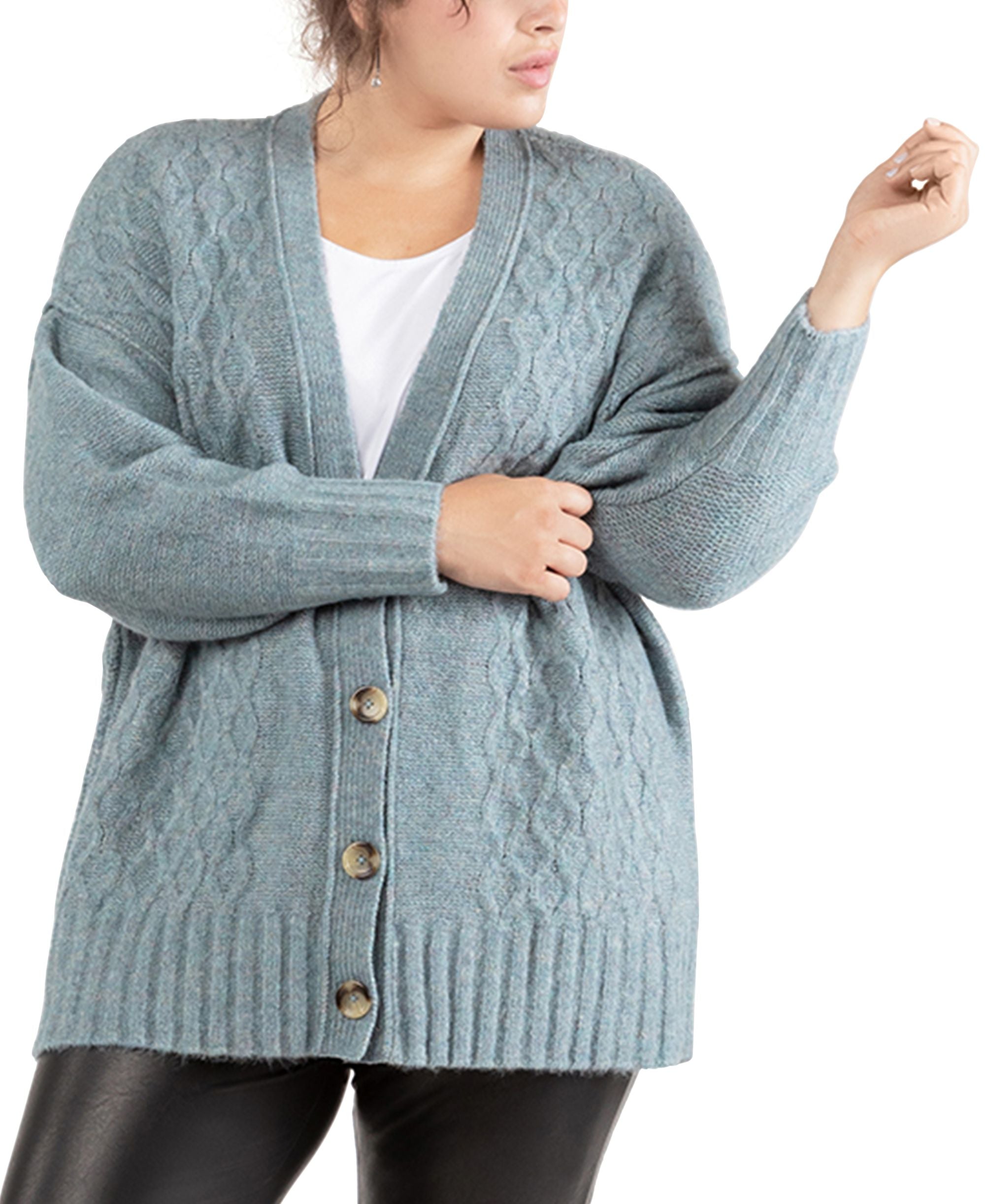 Black Tape Trendy Plus Size Cable Knit Cardigan
