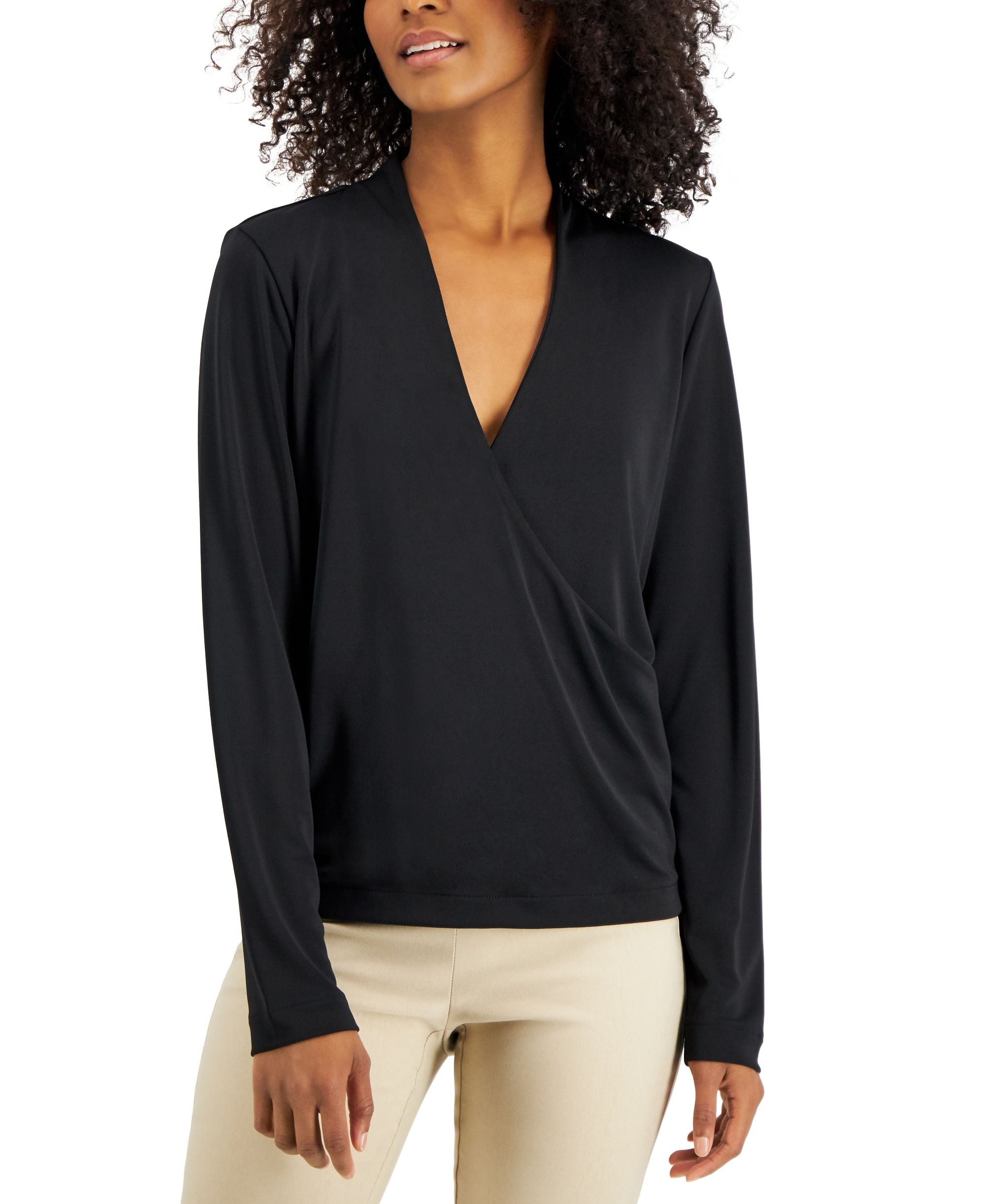 Women's Printed Faux-Wrap Surplice Knit Top