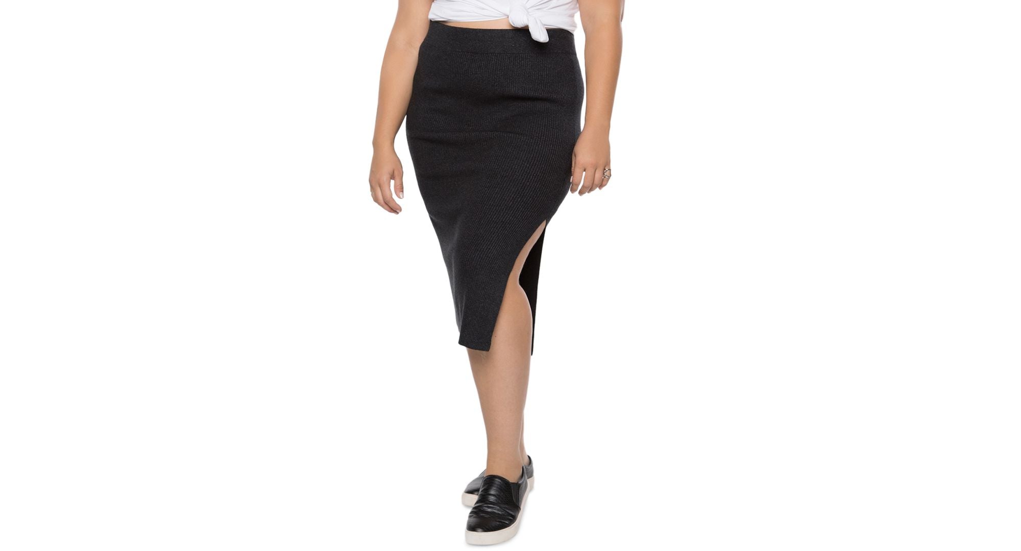 Black Tape Trendy Plus Size Midi Sweater Skirt