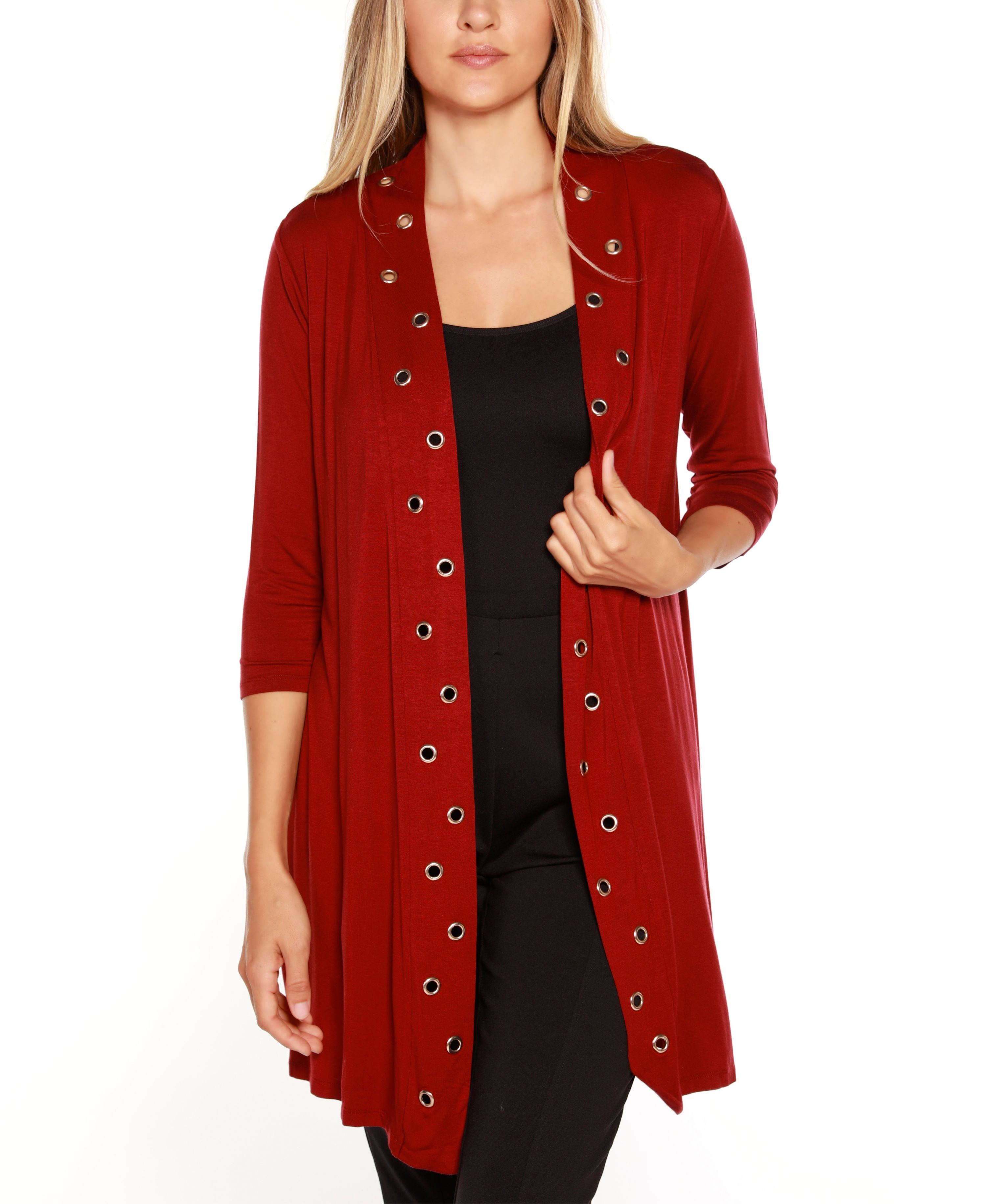 Grommet-Trim Cardigan