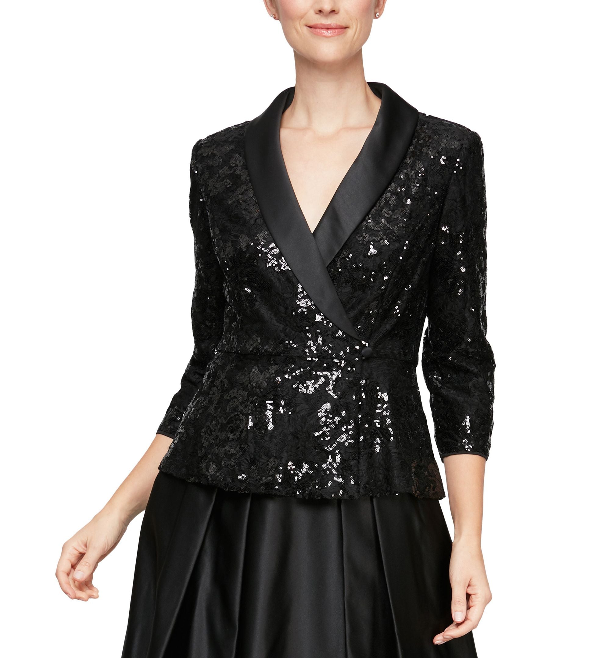 Satin Collar Sequin Top